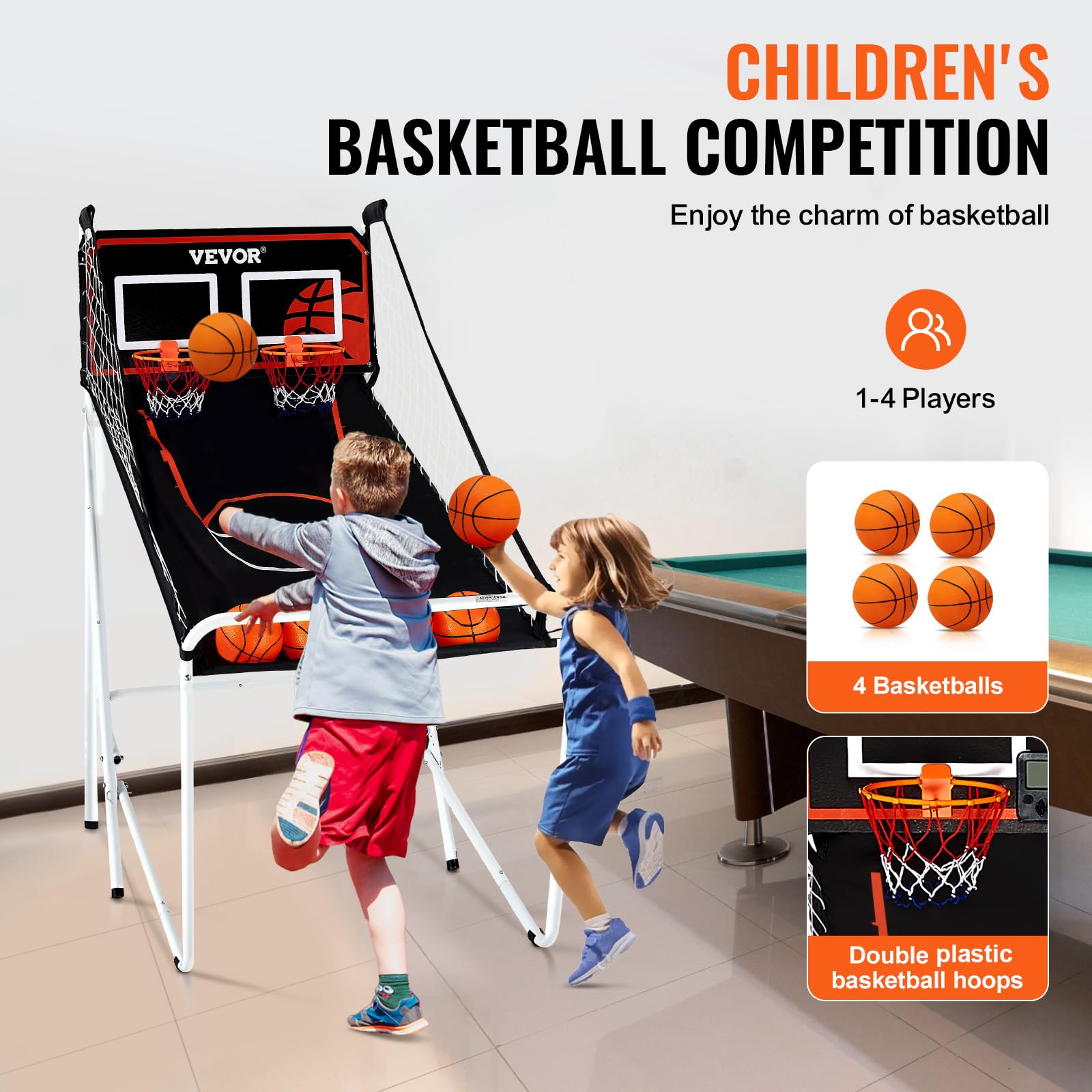 VEVOR 2 Player Indoor Basketball Arcade Game - Home Dual Pop-A-Shot with 8 Game Modes, Electronic Scoreboard & Air Pump - Fun Sports Game for Kids & Adults - Perfect for Family Game Rooms, Basement Entertainment & Birthday Parties