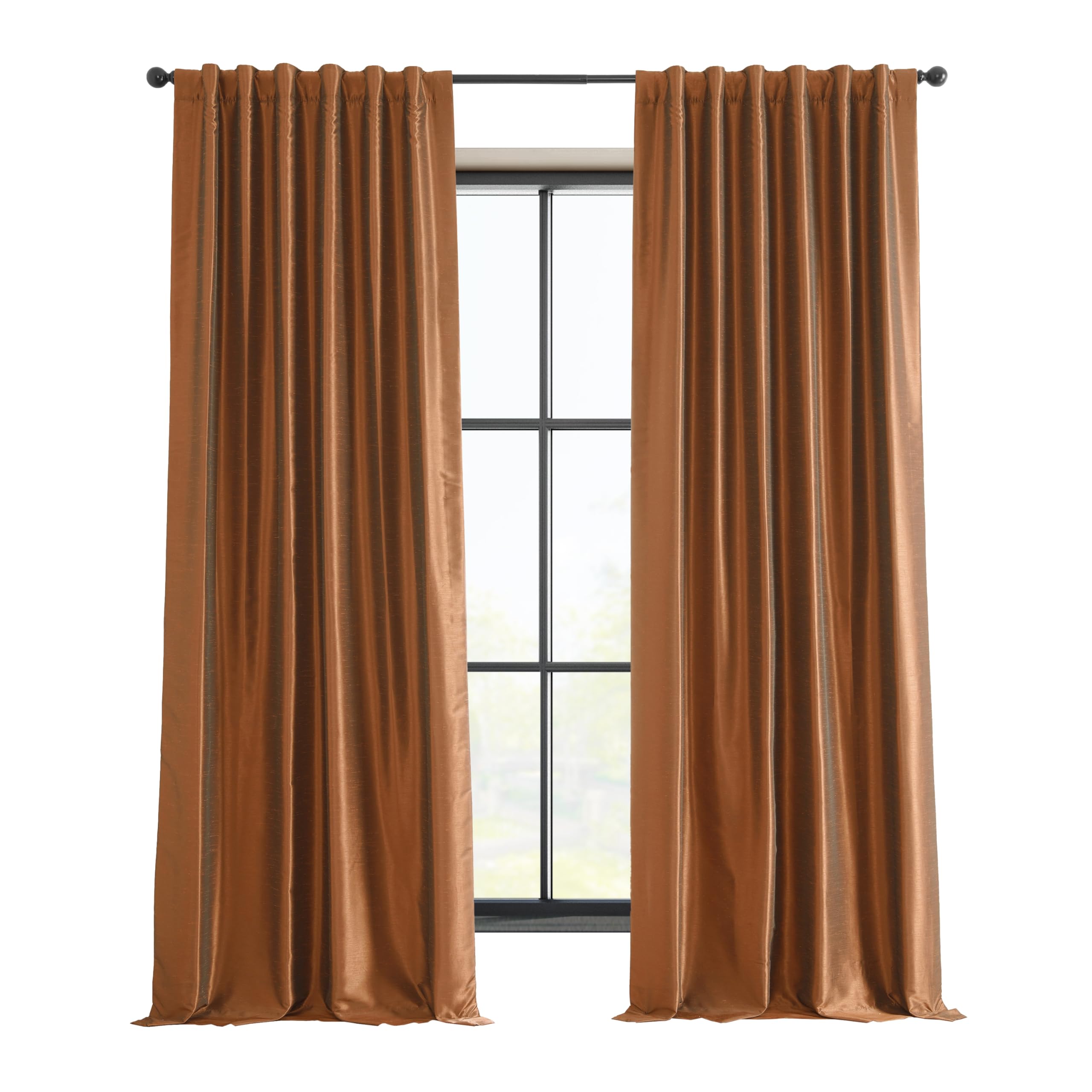 Premium Faux Silk Blackout Curtains 120 Inches Long - Vintage Textured Window Drapes for Bedroom & Living Room (1 Panel, 50W x 120L, Copper Kettle) - Perfect for Light Blocking, Privacy & Home Decor