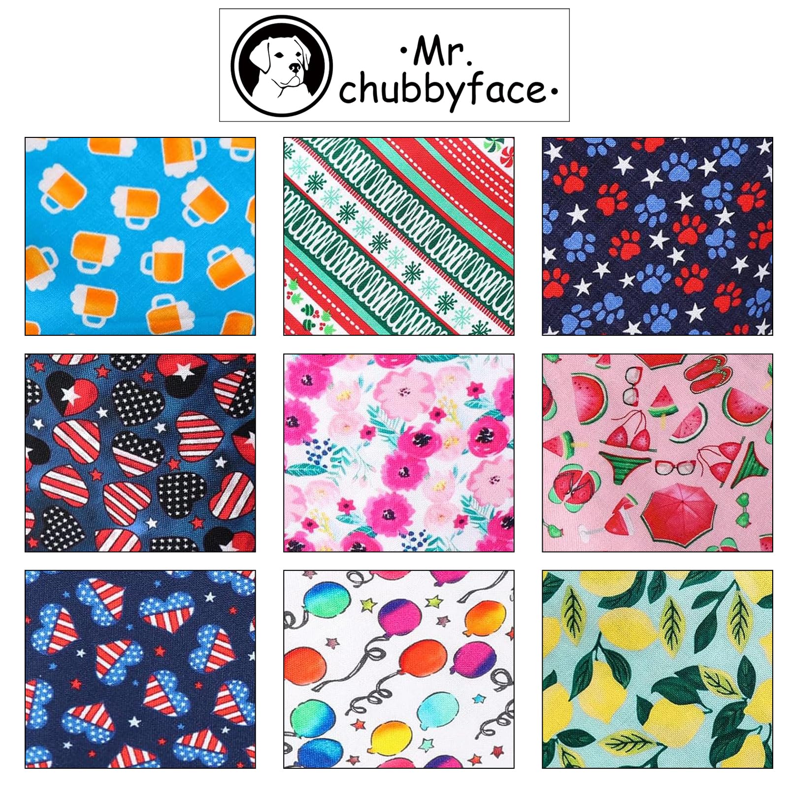 MR. CHUBBYFACE Reversible Blue Beer Dog Bandanas - Triangle Bib Scarf Accessory for Dogs & Cats - Perfect for Pet Parties, Holidays & Outdoor Adventures