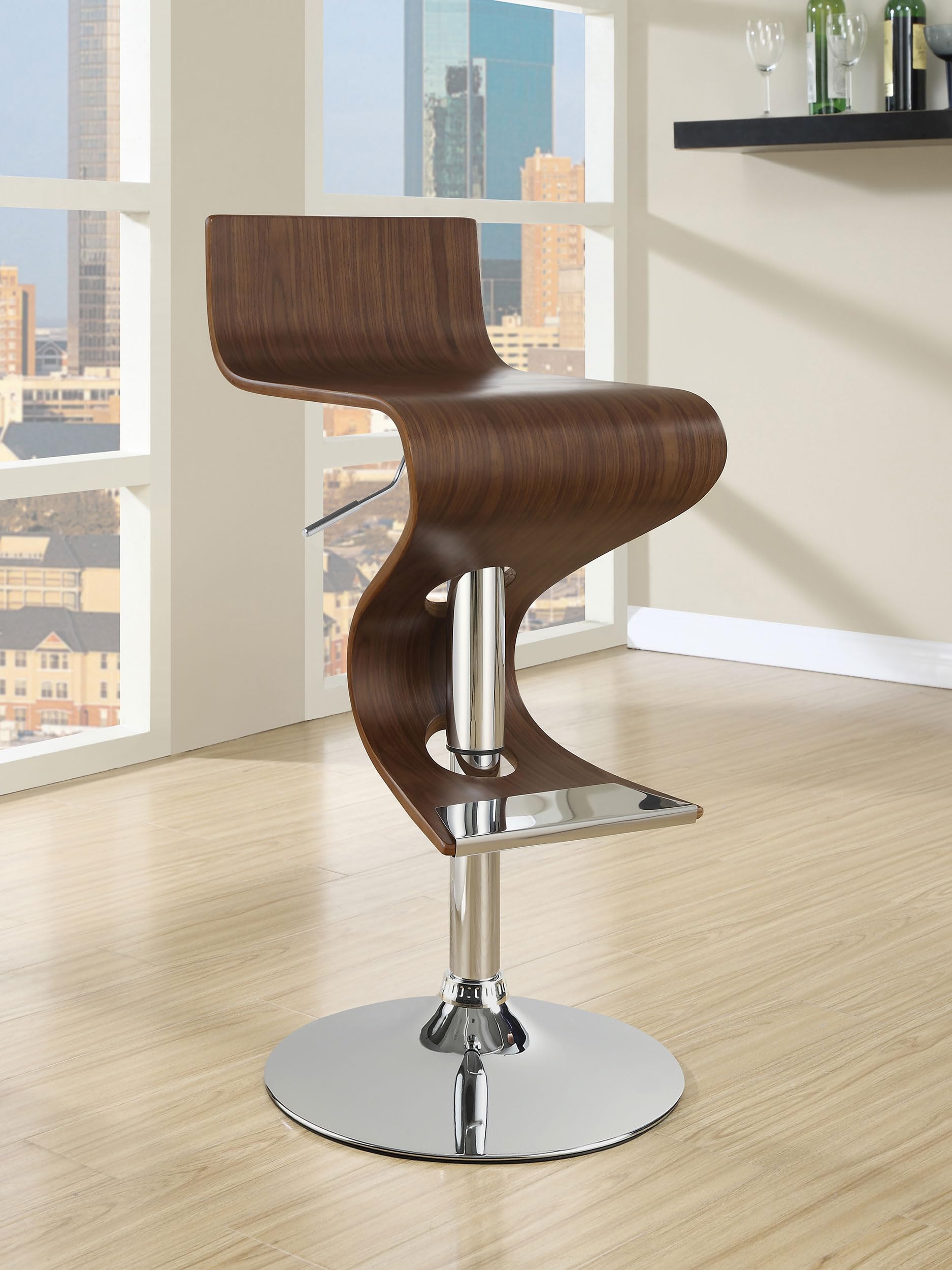 Adjustable Walnut Bar Stool with Swivel Seat - Modern Kitchen & Counter Height Stool for Home Bar, Breakfast Nook, and Restaurant Use - Coaster Furniture Model 100396