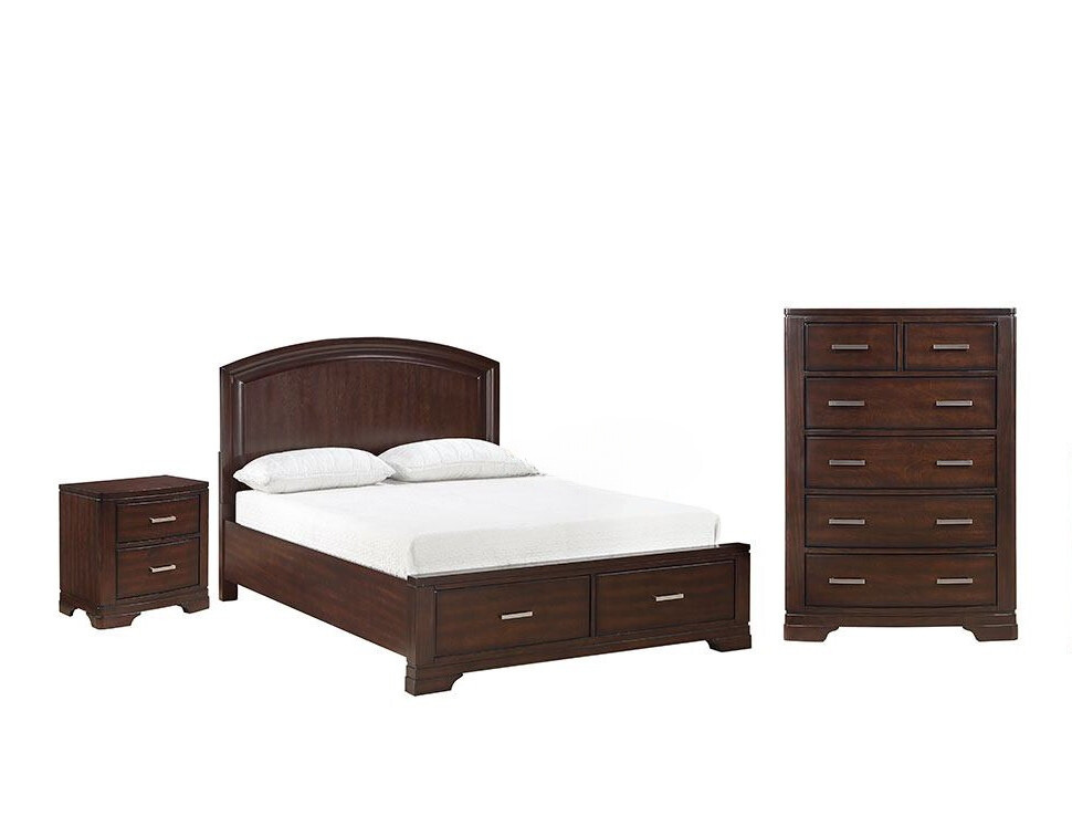 5-Piece Cherry Wood Full Storage Bedroom Set - Arista Queen Bed, Dresser, Nightstand, Mirror & Chest - Perfect for Small Spaces & Master Bedrooms