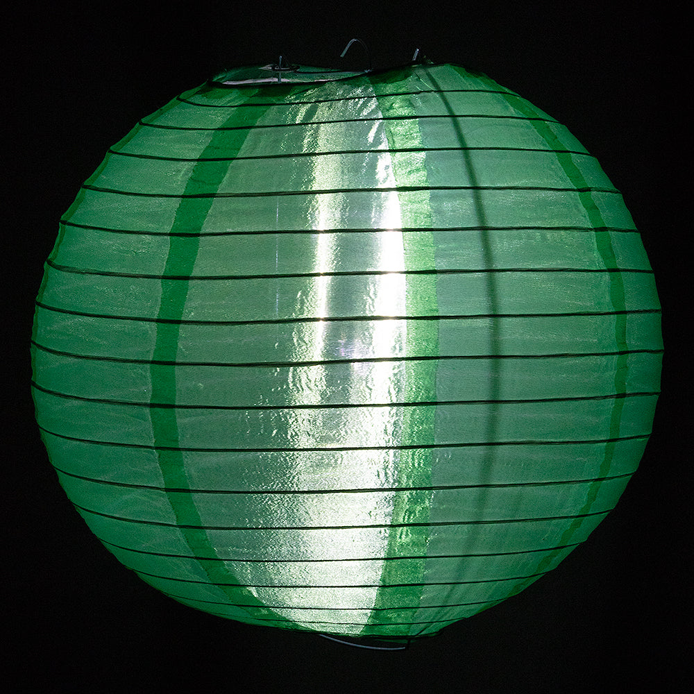 4 Pack Emerald Green Round Shimmering Nylon Lanterns with Even Ribbing - Hanging Party Decorations for Indoor/Outdoor Weddings, Garden Parties & Holiday Lighting (String Lights Sold Separately)