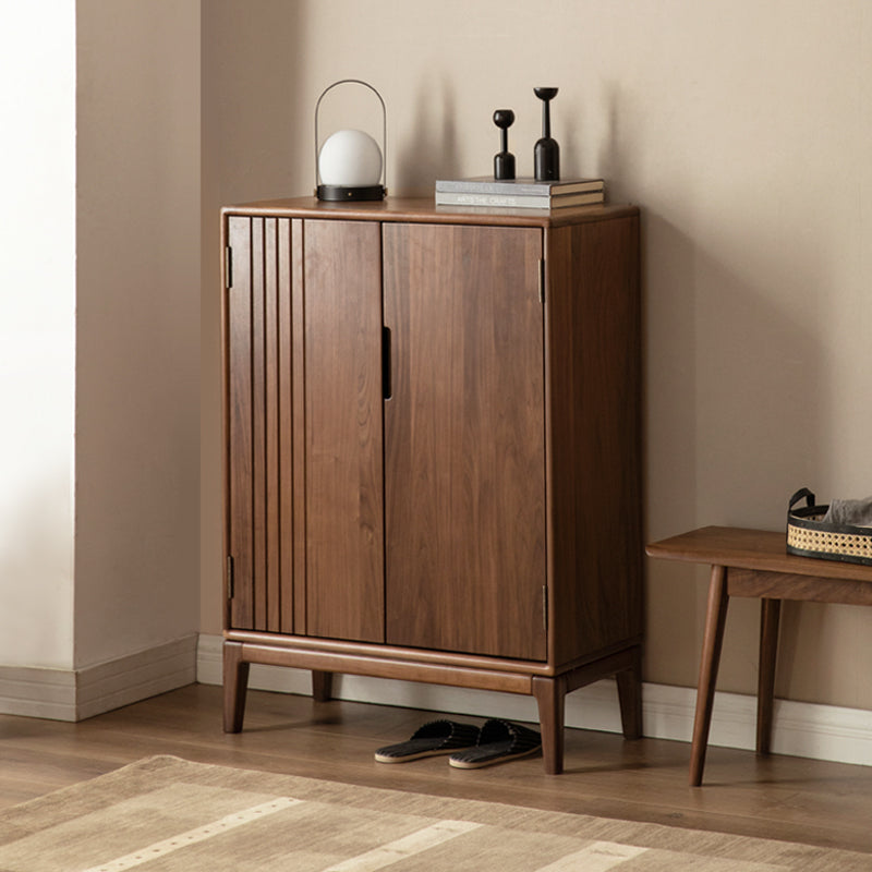 Black Walnut and Ash Wood 2-Door Shoe Cabinet for Entryway - Stylish Shoe Storage Organizer for Hallway, Mudroom, or Apartment Entrance