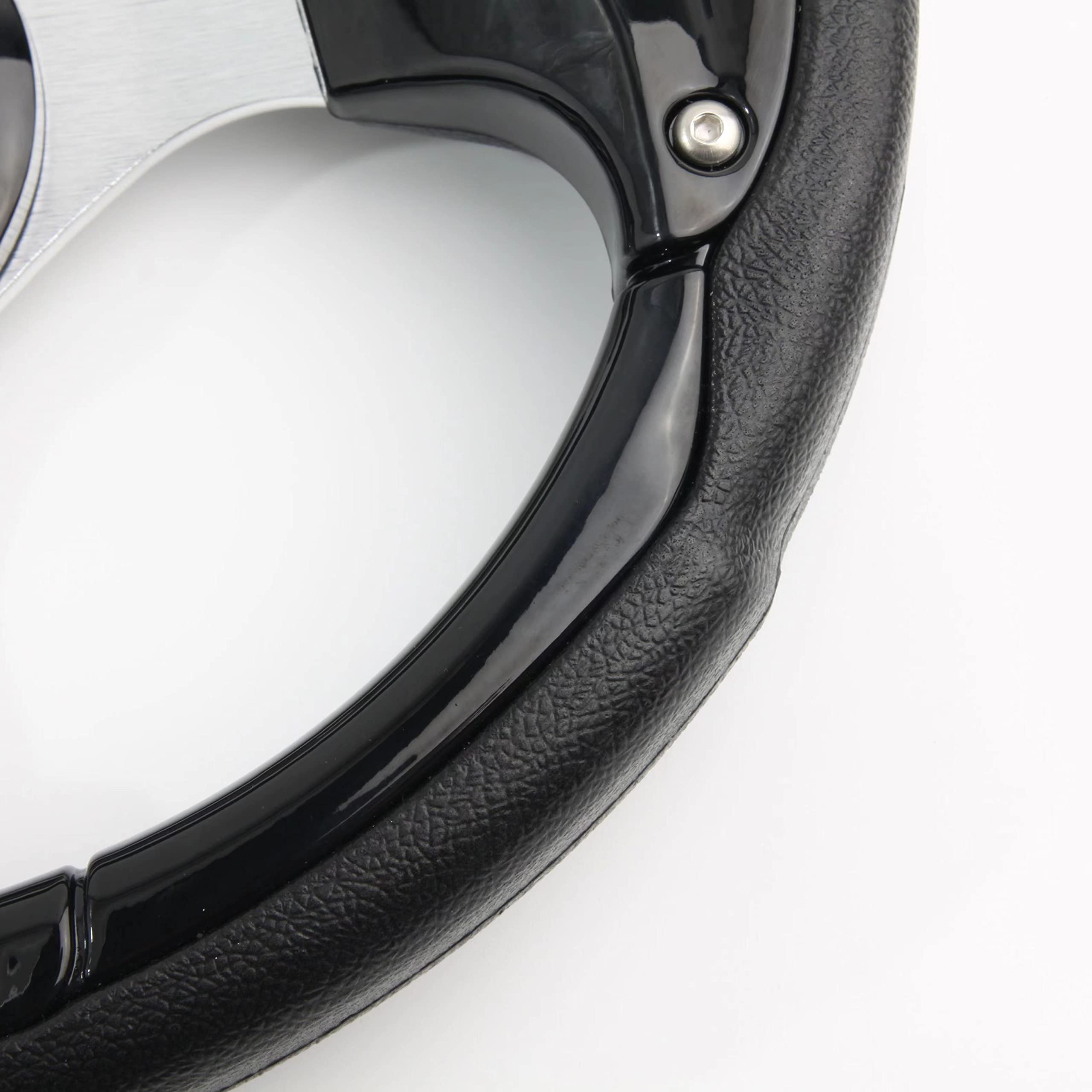 High-Performance Racing Style Steering Wheel for Golf Carts - Compatible with Club Car DS, Precedent, EZGO & Yamaha Models - Premium Vinyl Leather Grip & Brushed Aluminum Spokes (Black) - Perfect for Golf Course Cruising & Off-Road Adventures