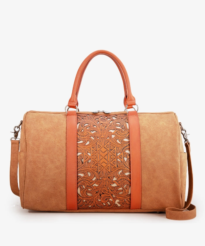 Trinity Ranch Aztec Tooled Leather Weekender Bag - Stylish Travel Duffel for Women & Men - Perfect for Weekend Getaways, Gym, Work & Overnight Trips