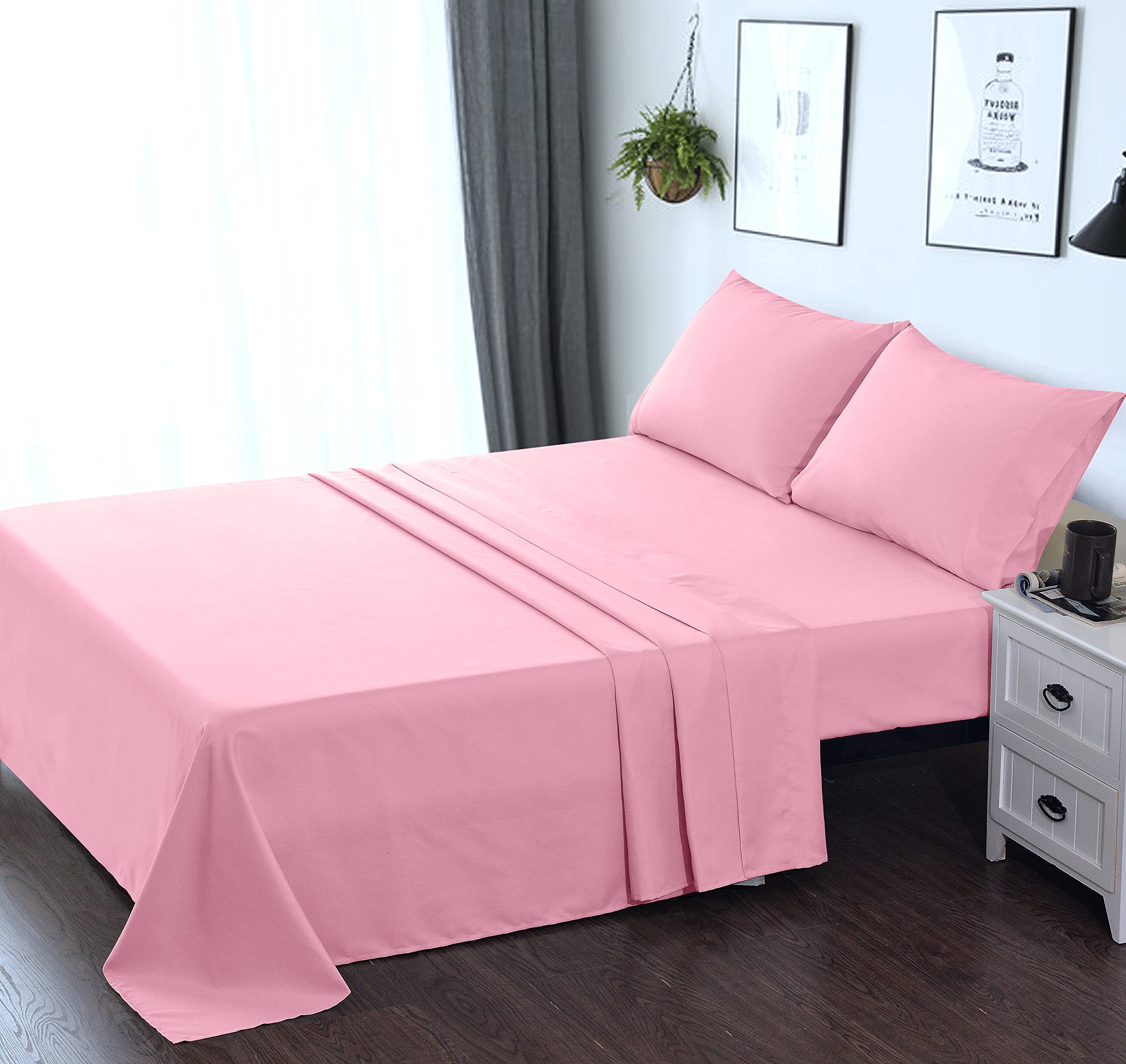 Premium Fitted Sheet - Breathable & Soft Deep Pocket Bed Sheets - Easy Care & Wrinkle Resistant - Rose Pink Full Size - Perfect for Guest Rooms, Dorms & Cozy Bedrooms