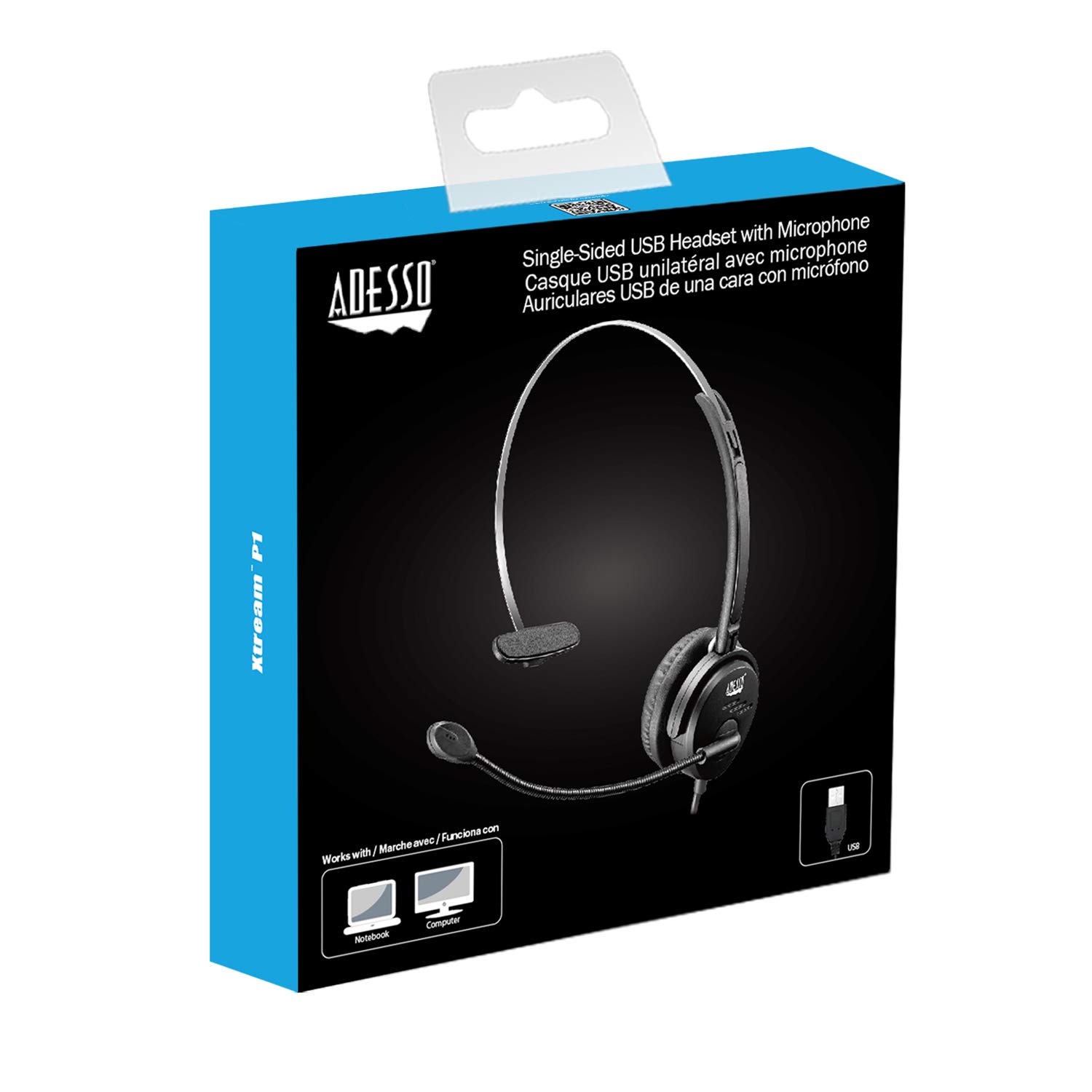 Adesso Xtream P1 Single-Sided USB Wired Headset with Adjustable Noise Canceling Microphone - Perfect for Online Meetings, Gaming & Call Centers | Comfortable PC Headphones for Work from Home & Remote Teams