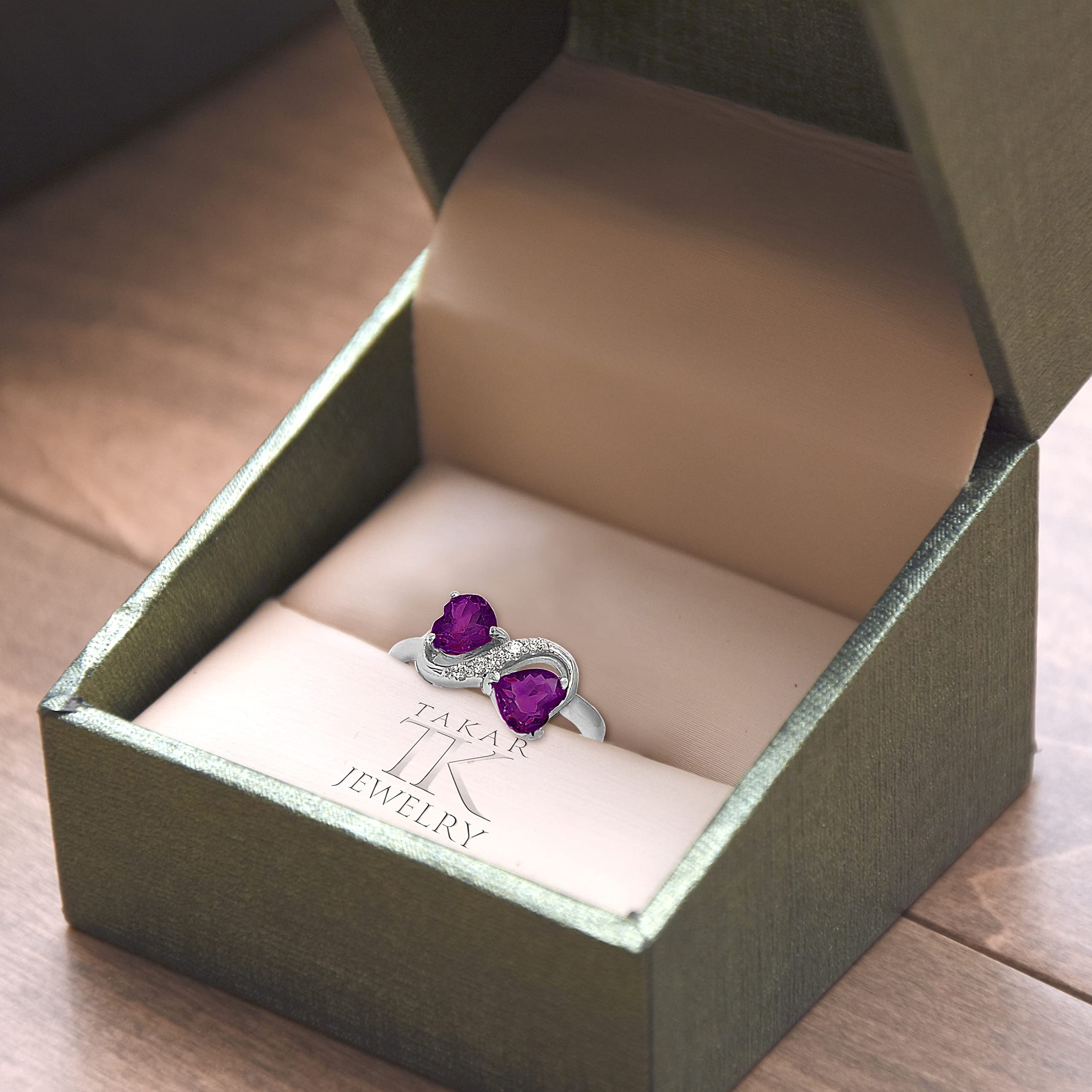 10K Gold Heart-Shaped Amethyst & Diamond Infinity Ring | February Birthstone Jewelry for Women | Promise & Engagement Ring | Handmade in USA | Perfect for Valentine's Day, Anniversaries & Romantic Gifts