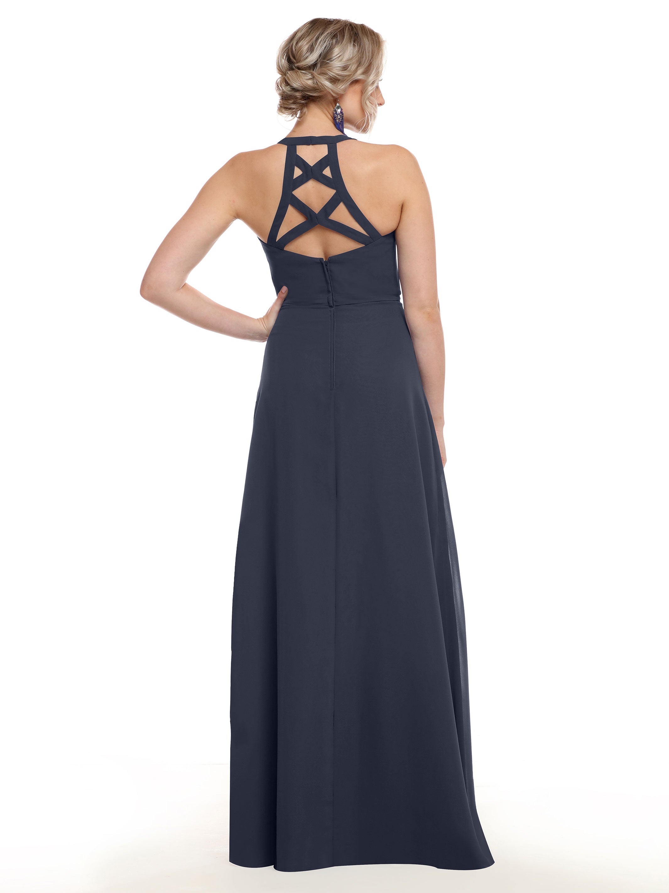 Elegant 80150 Chiffon A-Line Bridesmaid Dress with Plunging V-Neck & Intricate Back Detail - Perfect for Weddings, Formal Events & Special Occasions