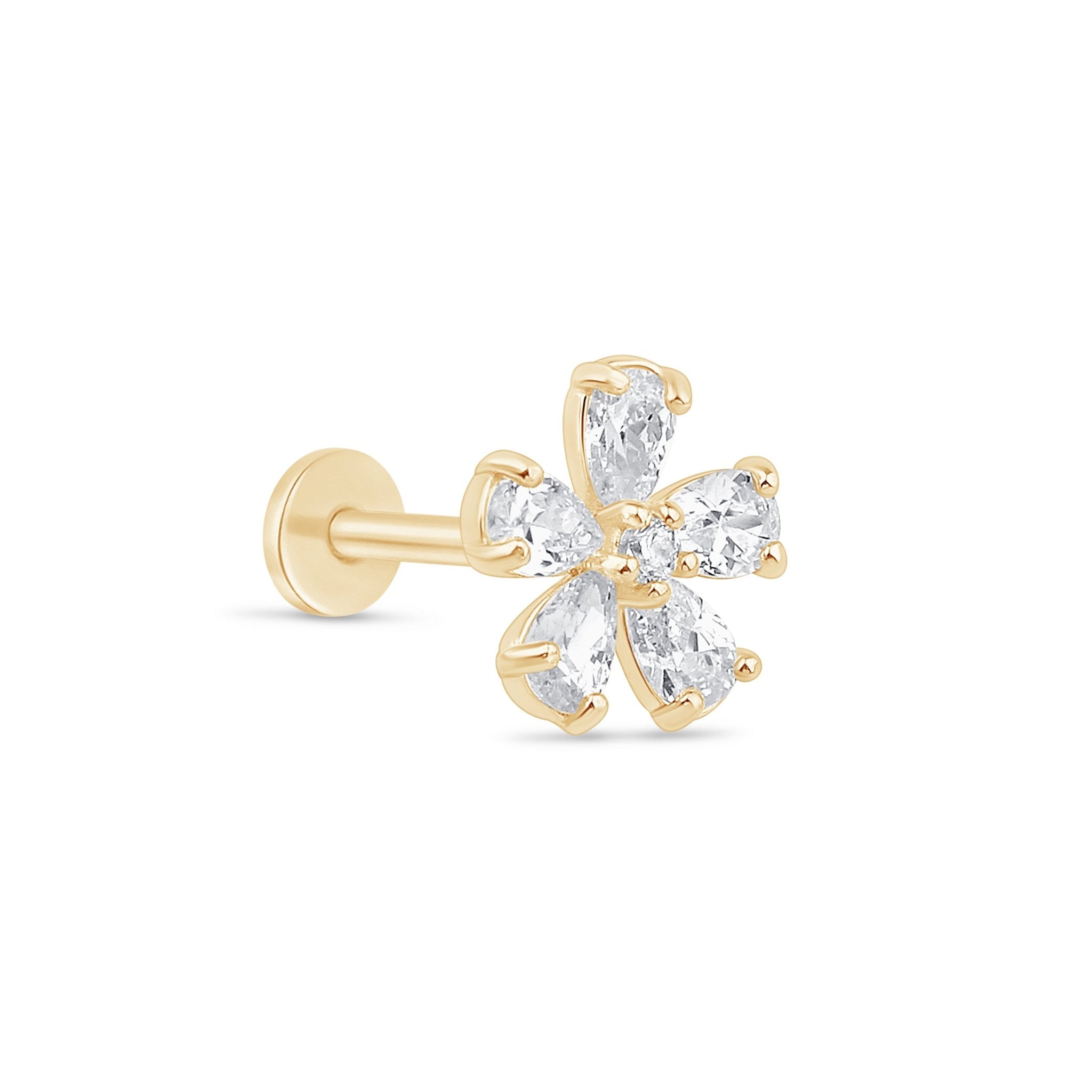 14k Yellow Gold Flower Stud Earrings - Dainty Floral Flat Back Earrings for Women - Perfect for Weddings, Parties & Everyday Wear