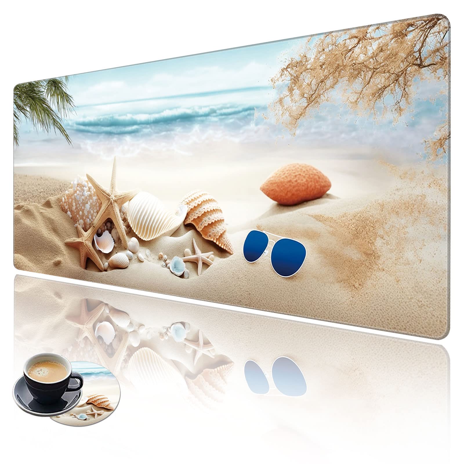 XXL Gaming Mouse Pad (31.5x11.8 Inch) with Stitched Edges & Non-Slip Base - Beach Starfish Design | Extended Desk Mat for Keyboard & Mouse | Perfect for PC Gaming, Office Work & Home Computer Setup
