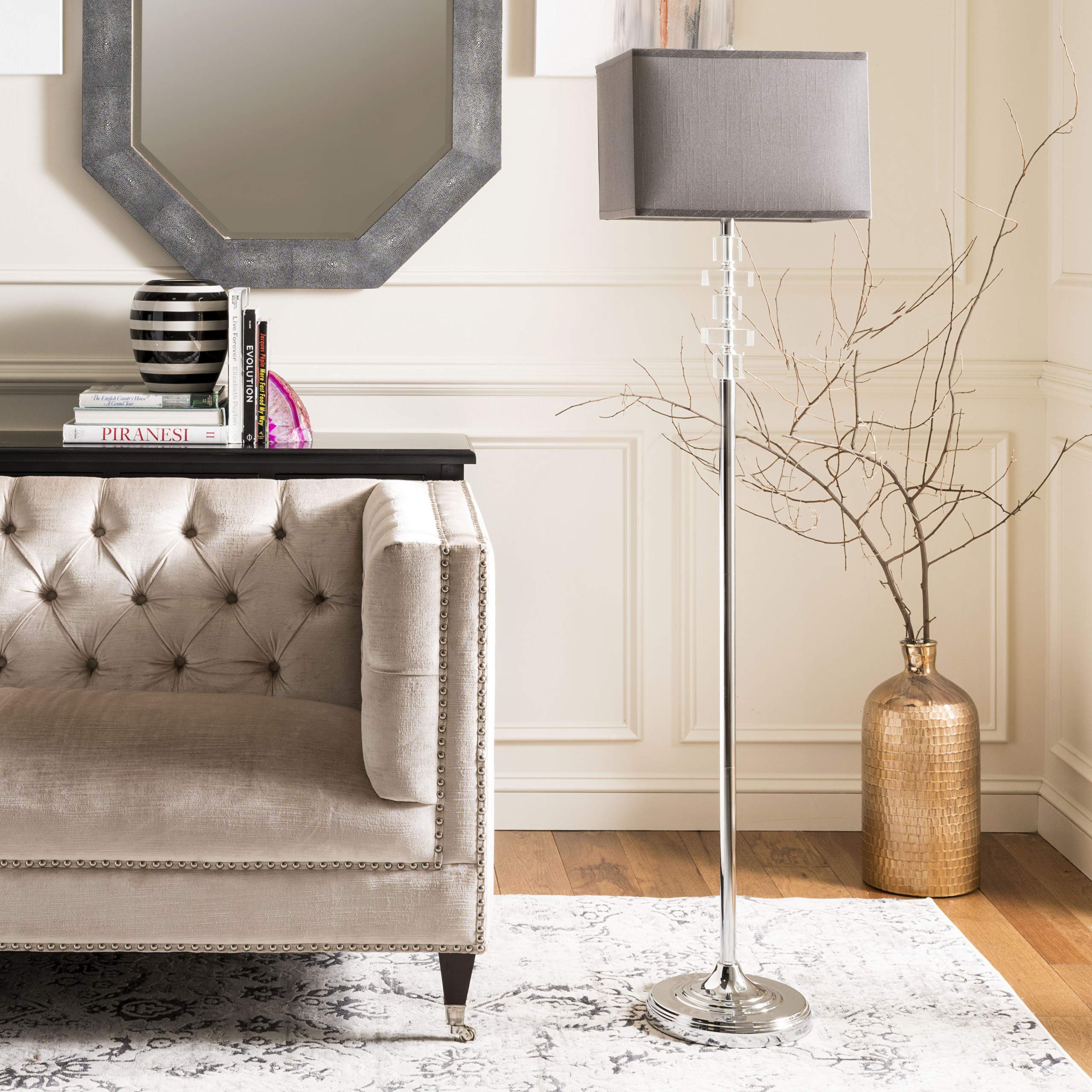 SAFAVIEH Times Square Modern Crystal & Chrome 60-inch LED Floor Lamp - Clear Glass Shade with Chrome Finish for Living Room, Bedroom, Home Office - Bright Ambient Lighting for Reading & Decor (Bulb Included)