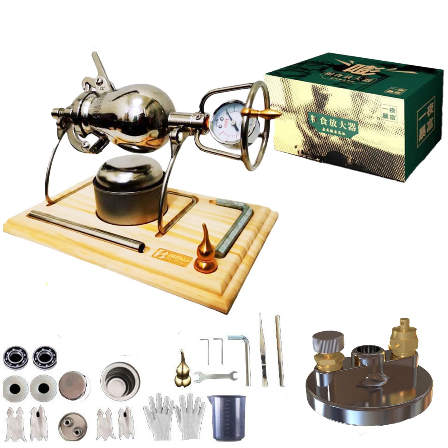 304 Stainless Steel Popcorn Maker Machine - 260ml Hot Air Popper with Wooden Base & Dual Pressure Valve - Perfect for Movie Nights, Parties, and Home Theater Snacks