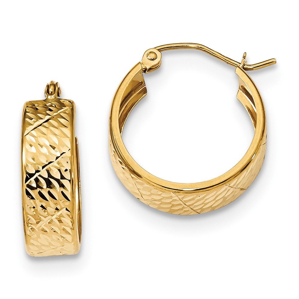14K Yellow Gold Shiny-Cut Hoop Earrings for Women - Classic Elegant Dangle Hoops for Everyday Wear, Parties & Special Occasions | TF1072