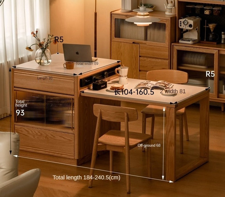 Solid Oak Wood Kitchen Island with Extendable Table and Retractable Cutting Board - Perfect for Small Kitchens, Dining, and Food Prep