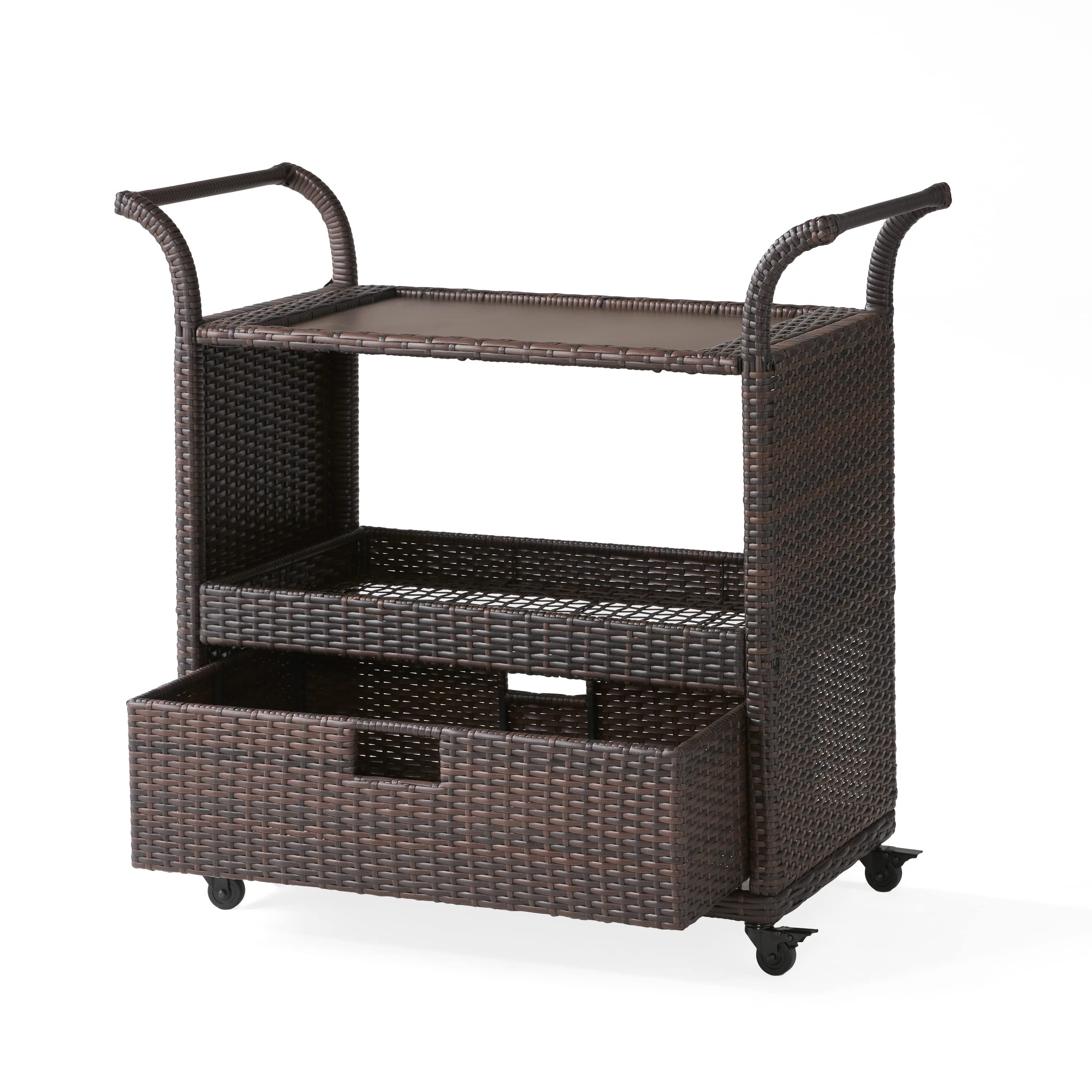 Christopher Knight Home Corona Outdoor Wicker Bar Table Cart - Multibrown Patio Furniture for Poolside, Garden, or Backyard Entertaining