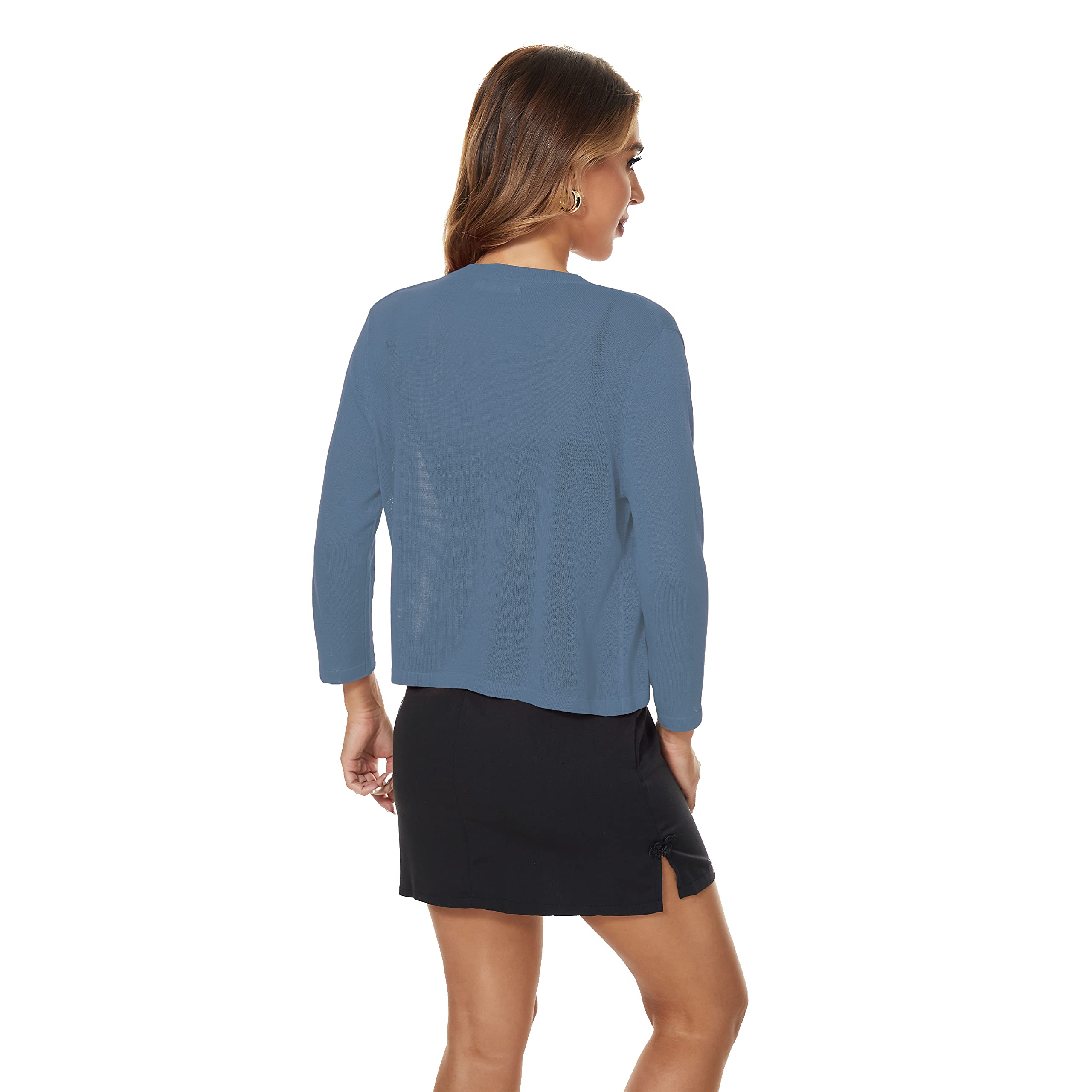Satuun Women's Lightweight 3/4 Sleeve Open Front Cropped Cardigan Sweater - Perfect for Office Wear, Spring Outfits & Casual Layering