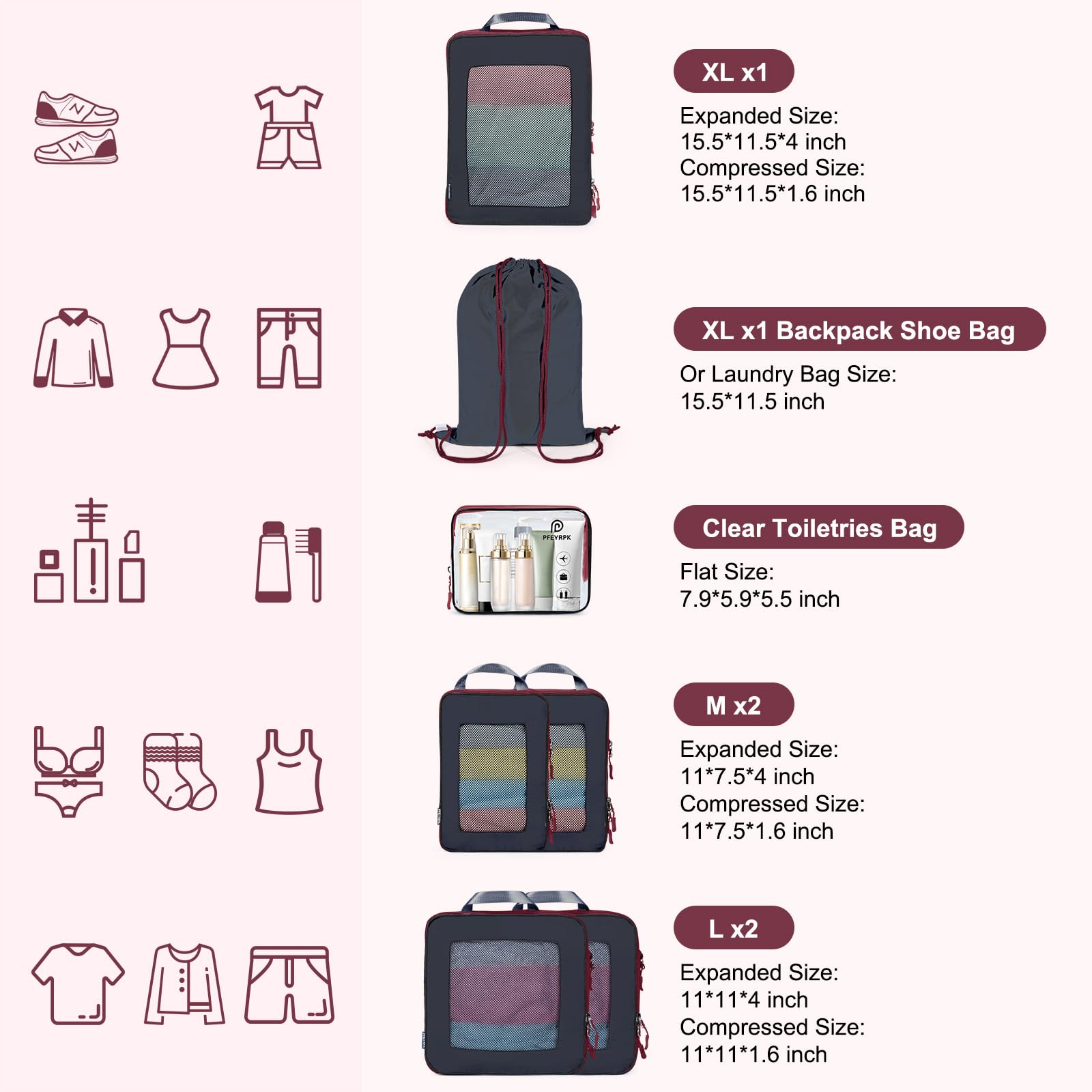 7-Piece Set Compression Packing Cubes - Expandable Travel Organizer for Luggage, Suitcase & Backpack - Perfect for Carry-On, Business Trips & Vacation Packing