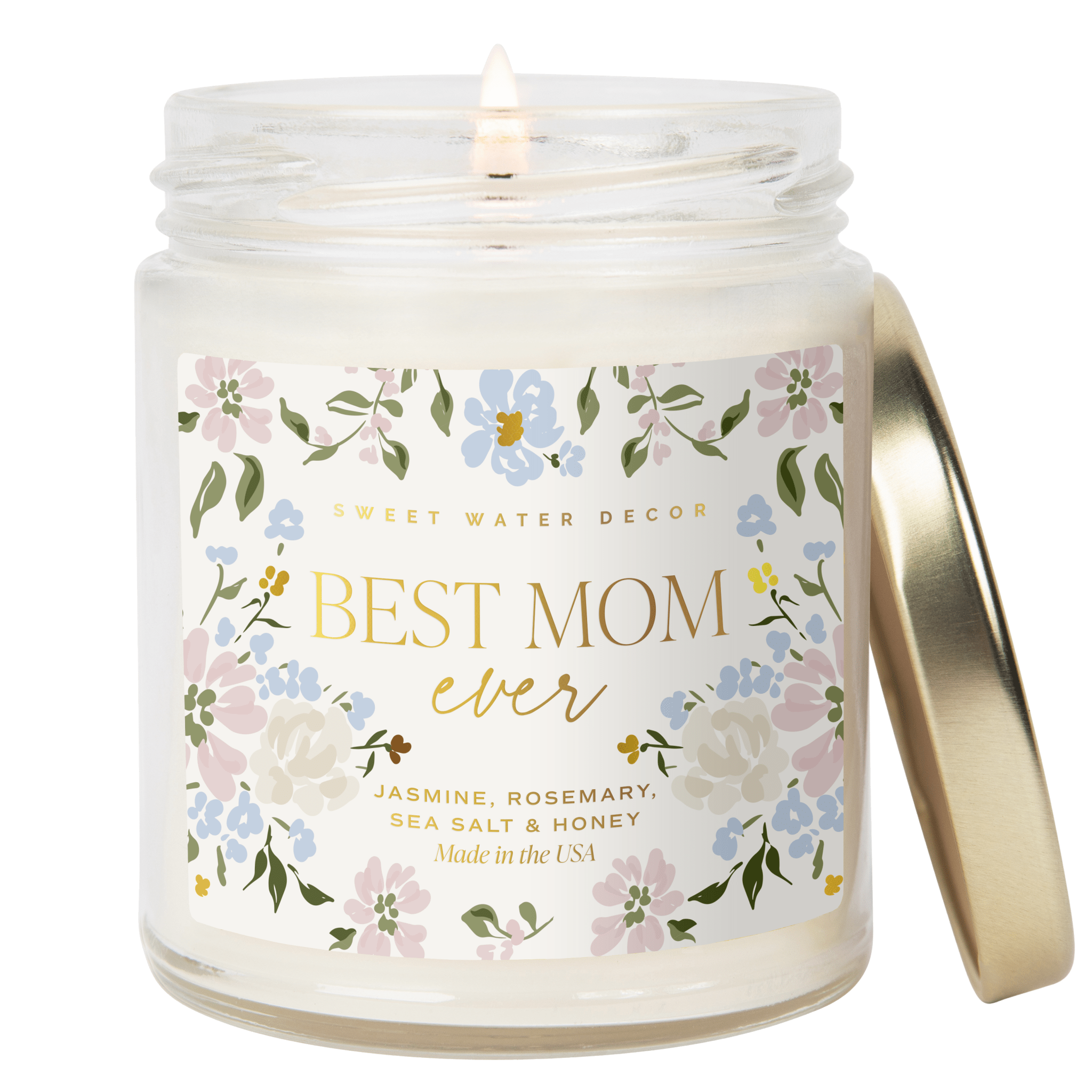 Best Mom Ever Soy Candle - Handmade Floral Patterned Scented Candle for Mother's Day Gifts, Birthday Presents, Home Decor & Relaxation