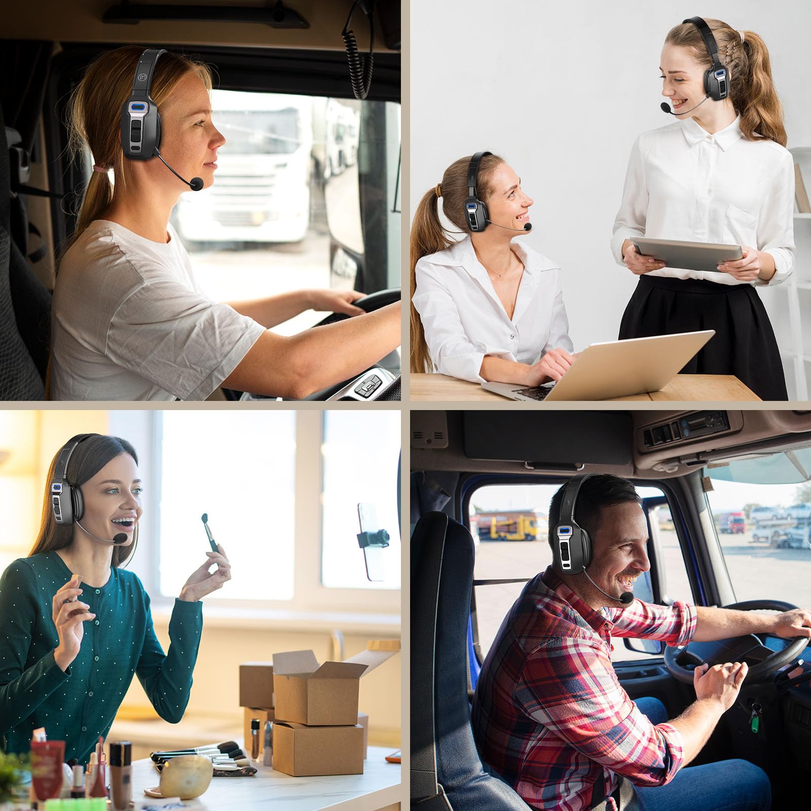 Bluetooth Headset for Truckers - AI Noise Cancelling Mic, Mute Button, 65H Battery Life, Bluetooth 5.2 - Hands-Free Truck Driver Headset for Calls & Multitasking | Ideal for Long Hauls & Professional Driving