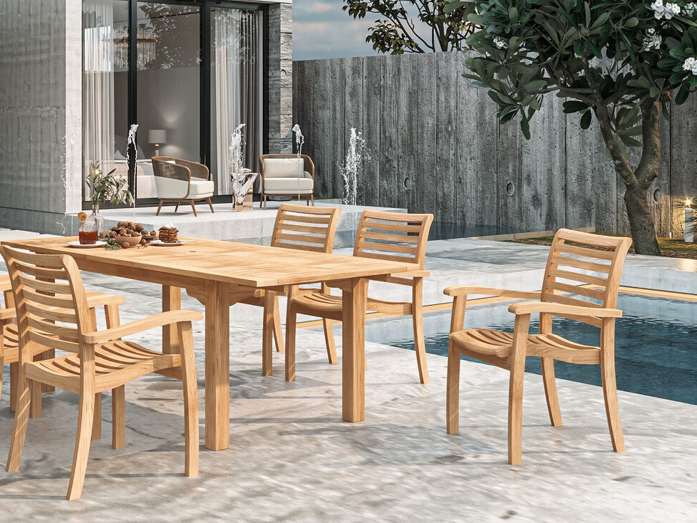 Premium Teak Outdoor Dining Stacking Armchairs - Set of 4 - Weather-Resistant Patio Furniture for Garden, Poolside & Restaurant Use