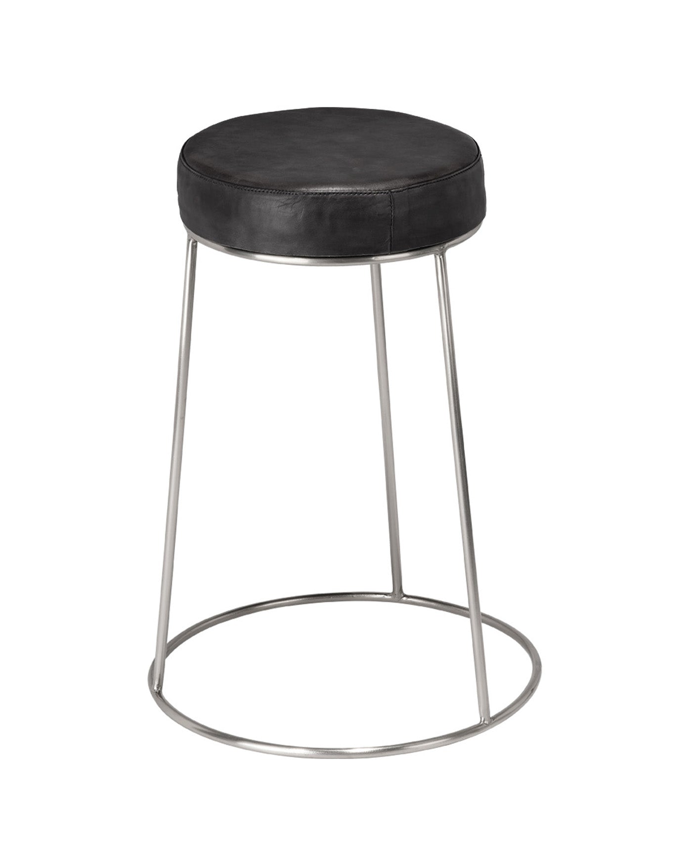 Henry Round Leather Counter Stool - Modern Bar Stools for Kitchen Island, Breakfast Nook & Home Decor - Genuine Leather Seat with Sturdy Metal Base
