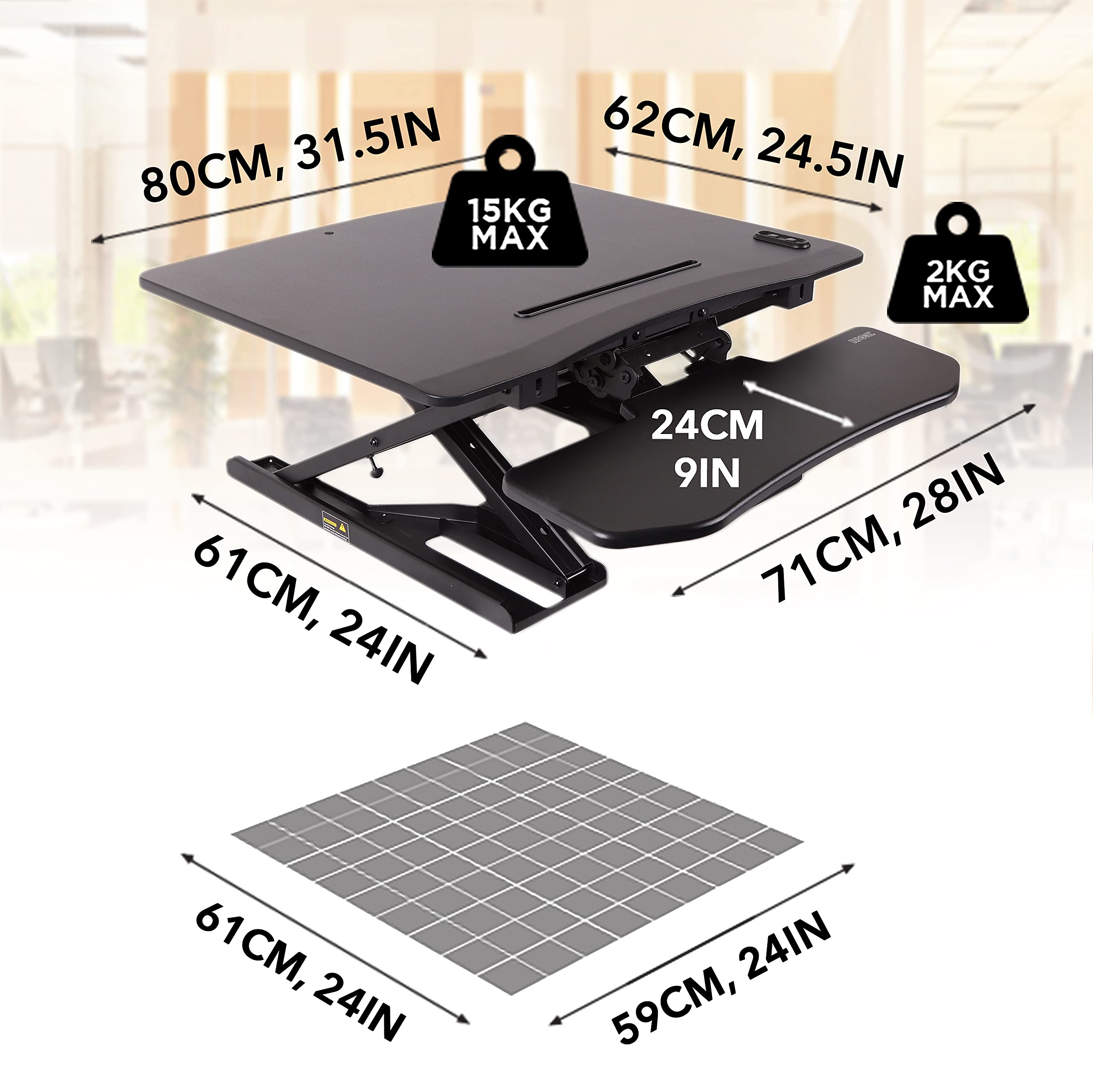 Electric Height Adjustable Standing Desk DM05D9 | 31.5x24.4 Inch Ergonomic Workstation with 13.5-44cm Lift Range | Computer Riser for Home Office, Gaming Setup & Remote Work | PC Monitor Stand, Laptop & Keyboard Platform