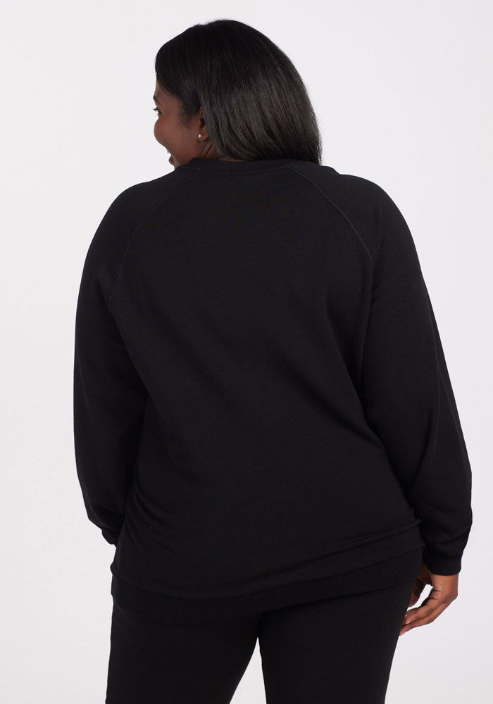 Bailey Crewneck Sweatshirt for Women - Soft Cotton Pullover Sweater, Black | Casual Loungewear & Streetwear Fashion