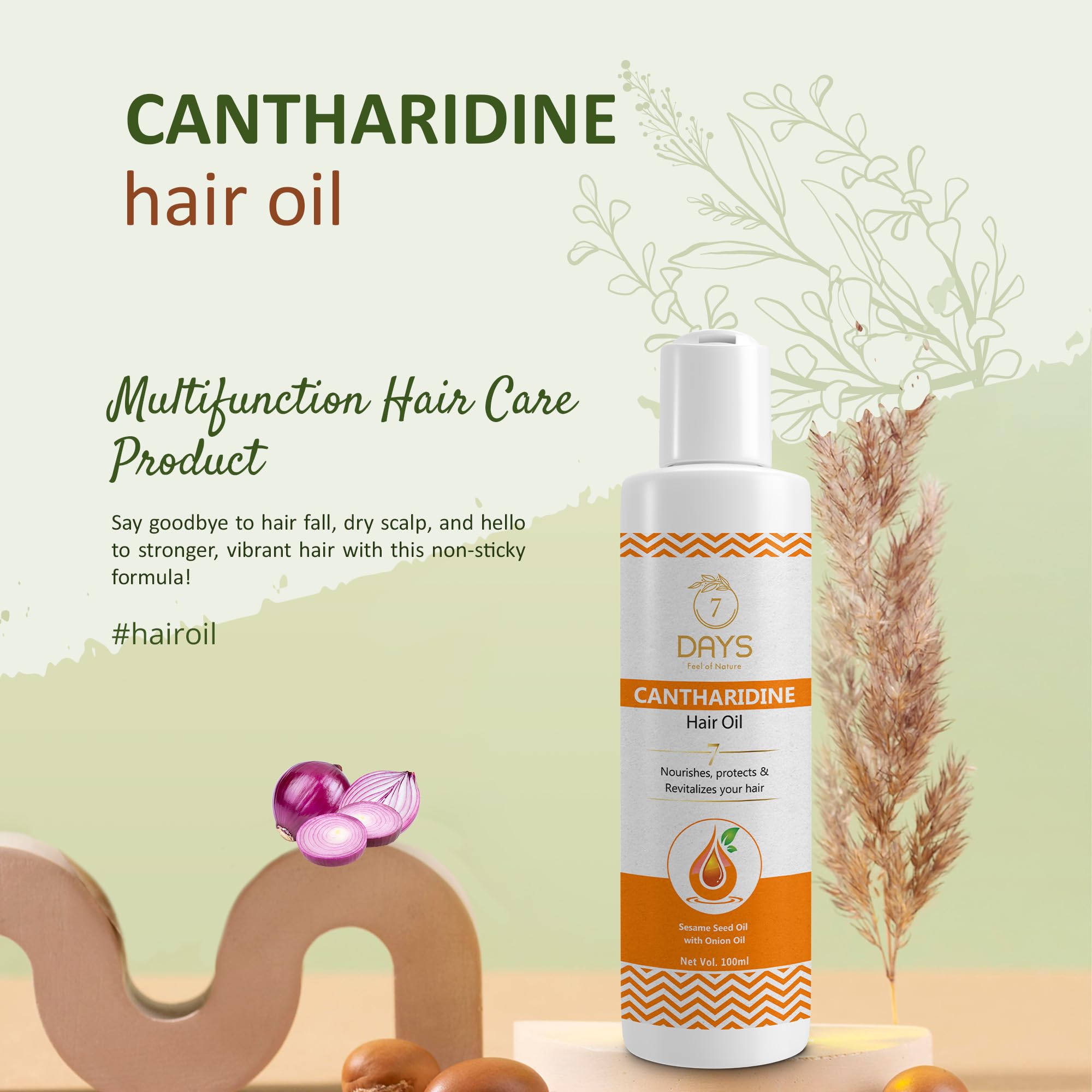 7 DAYS Cantharidine Hair Growth Oil with Sesame & Brahmi - Nourishing Treatment to Strengthen & Revitalize Hair - For Men & Women (100ml) - Perfect for Daily Hair Care & Scalp Massage