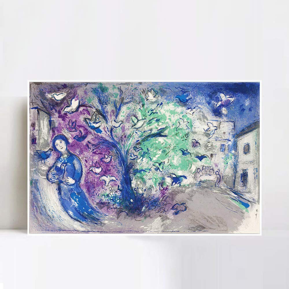 INVIN ART Framed Canvas Giclee Print - Tree and Bird by Marc Chagall Wall Art (White Slim Frame, 20x28 inches) - Perfect for Living Room, Bedroom & Home Office Decor