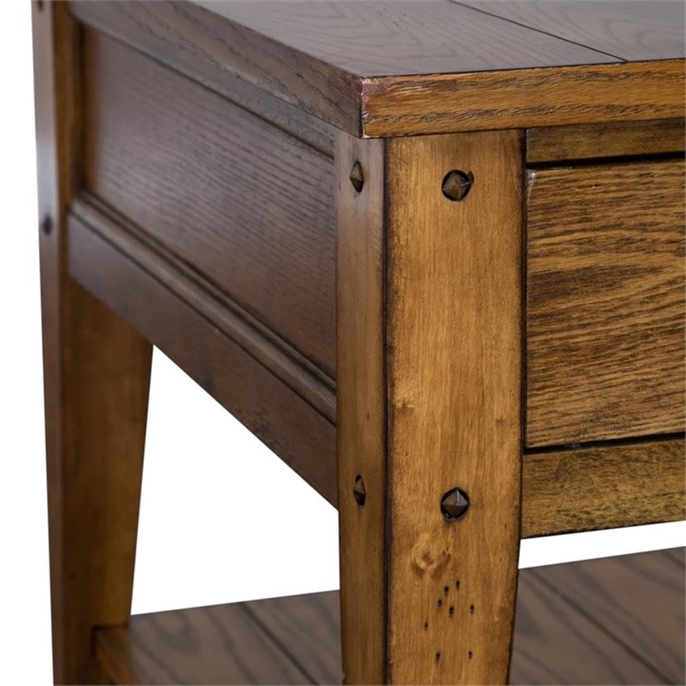 Pemberly Row 1 Drawer Farmhouse End Table - Solid Wood with Brass Accents in Golden Oak Finish | Perfect for Living Room, Bedroom, or Entryway Decor