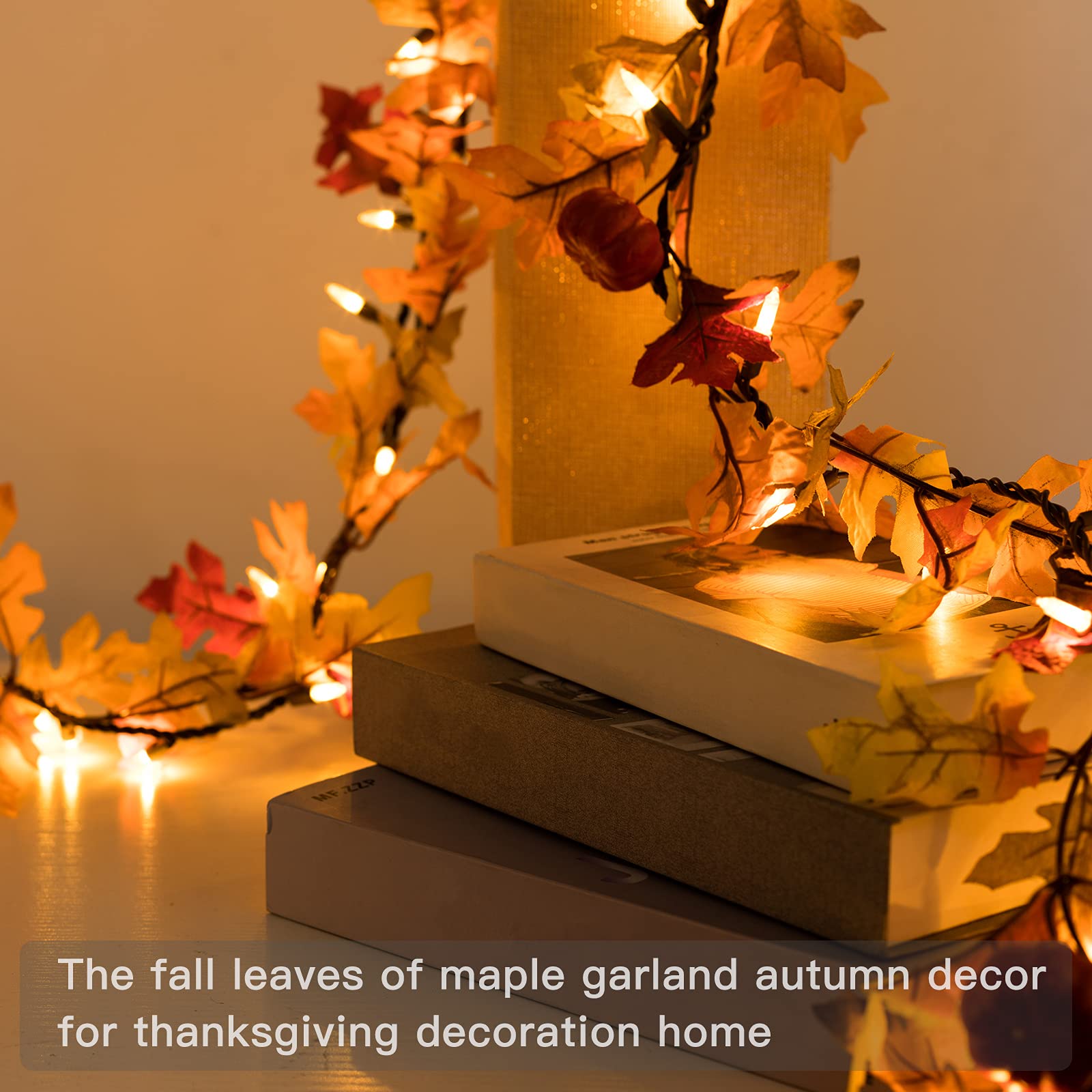 Maple Leaf String Lights - 35 Incandescent Bulbs Connectable Fall Garland for Thanksgiving & Halloween Decor | Indoor/Outdoor Autumn Party, Porch, Mantel & Tree Decorations