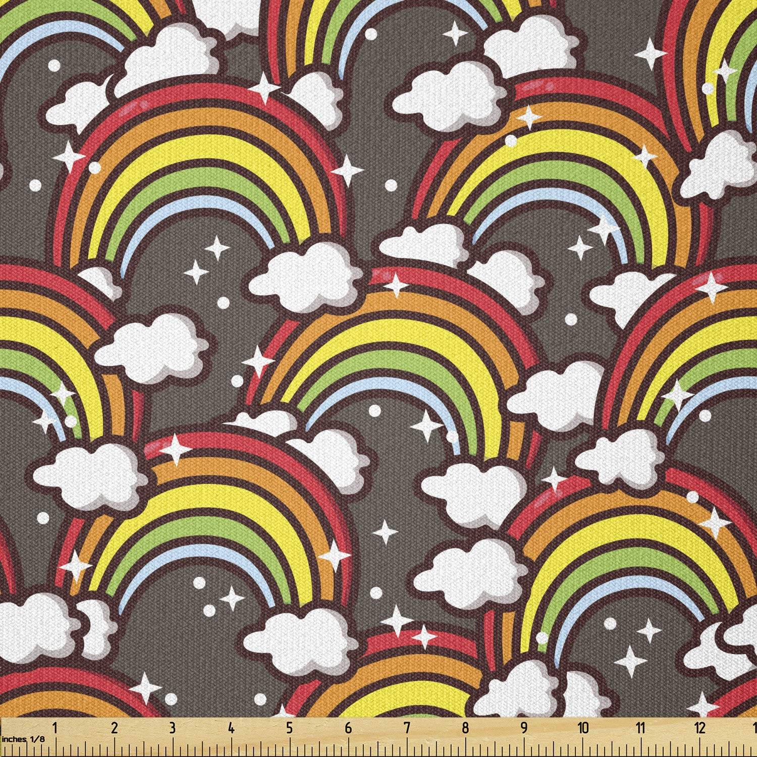 Ambesonne Rainbow Stretch Knit Fabric by The Yard - Colorful Rainbows, Clouds, Stars & Dots Magic Sky Design for DIY Clothing, Sewing & Arts Crafts (10 Yards, Multicolor) | Perfect for Kids Costumes, Quilting & Home Decor Projects