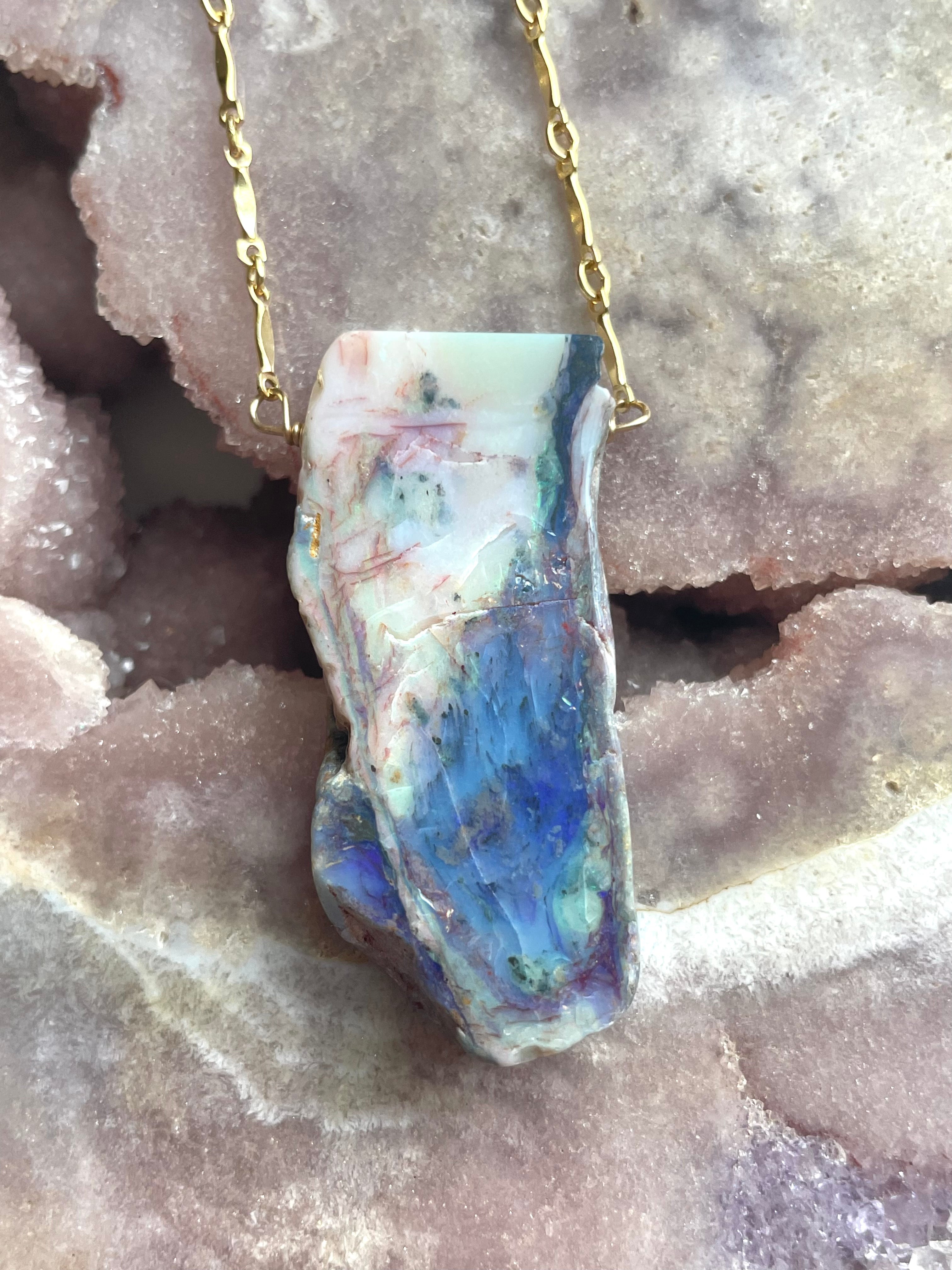 Stunning Large Raw Australian Opal Statement Necklace - 14kt Gold Filled Handmade Jewelry for Women | Perfect for Weddings, Parties & Special Occasions