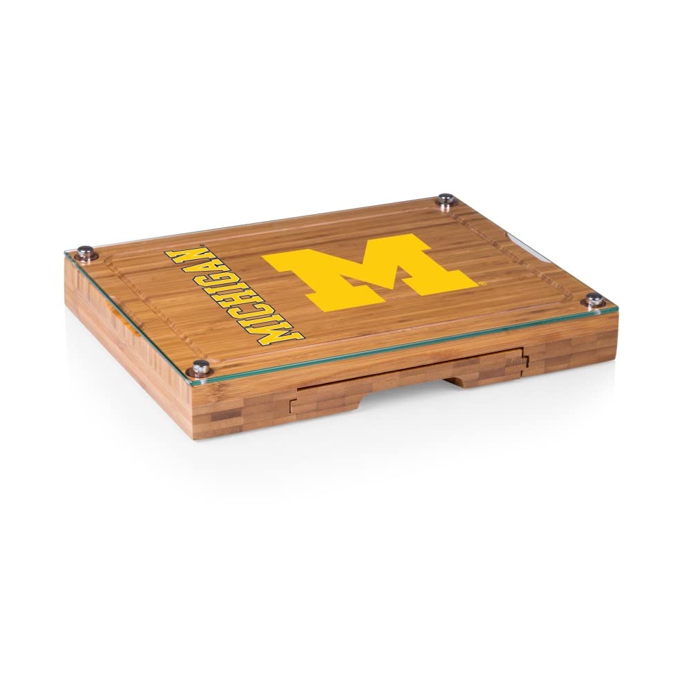 PICNIC TIME NCAA Concerto Glass Top Cheese Board and Knife Set - Bamboo Charcuterie Board with Glass Top Cutting Board for Wine Parties, Cheese Tasting & Charcuterie Platters - Perfect Gift for Housewarming & Entertaining