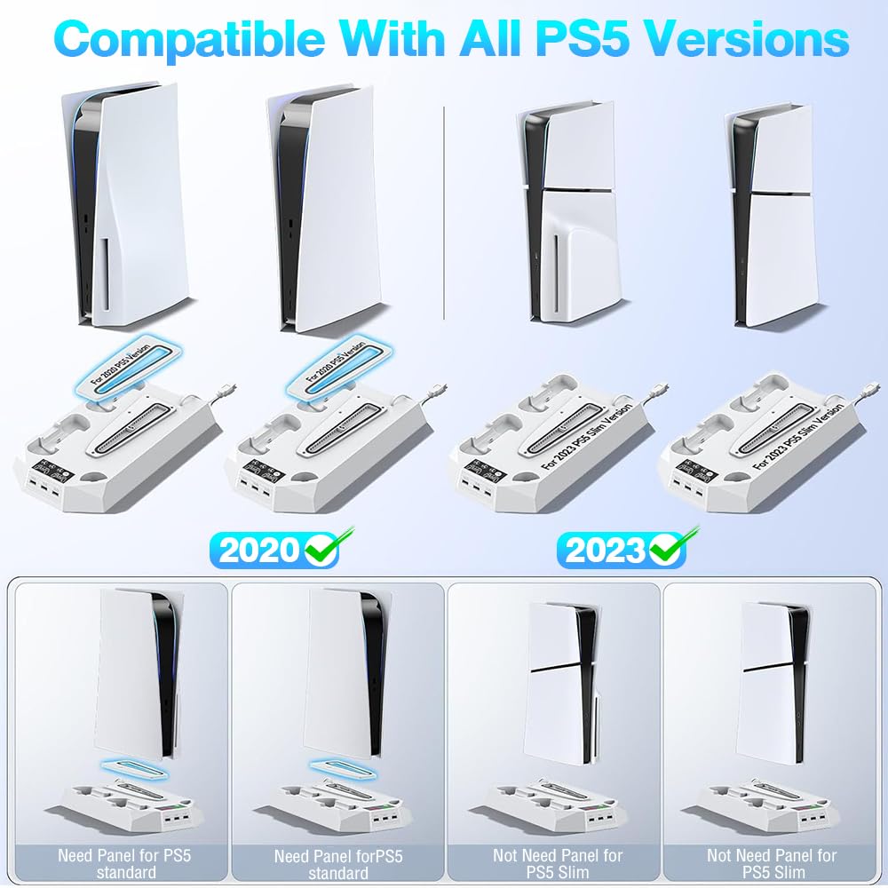 PS5 Stand with Cooling Fan, RGB Lights, Dual Controller Charger, Headset Holder & 15 Game Slots – Vertical Stand for PS5 Disc, PS5 Slim & Digital Edition – Perfect for Gaming Setup & Entertainment Center