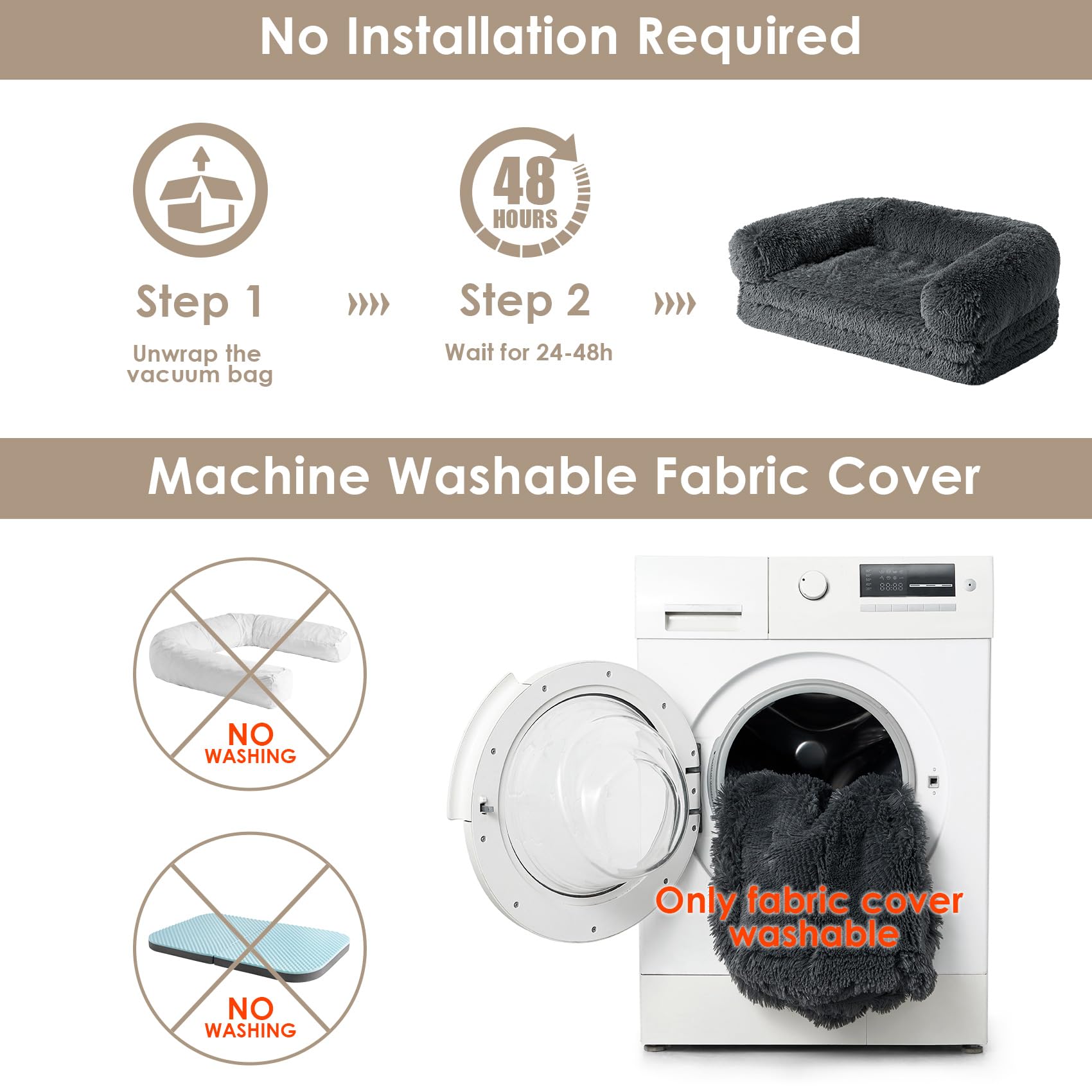 EHEYCIGA Foldable Orthopedic Memory Foam Human Dog Bed - Waterproof Faux Fur Pet Couch for Adults & Large Dogs (72