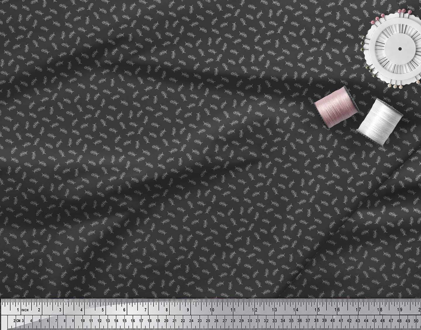 Soimoi Moss Georgette Brown Fabric by The Yard - 42 Inch Wide - Fish Skeleton Print Nautical Design - Perfect for DIY Dresses, Curtains & Home Decor Projects