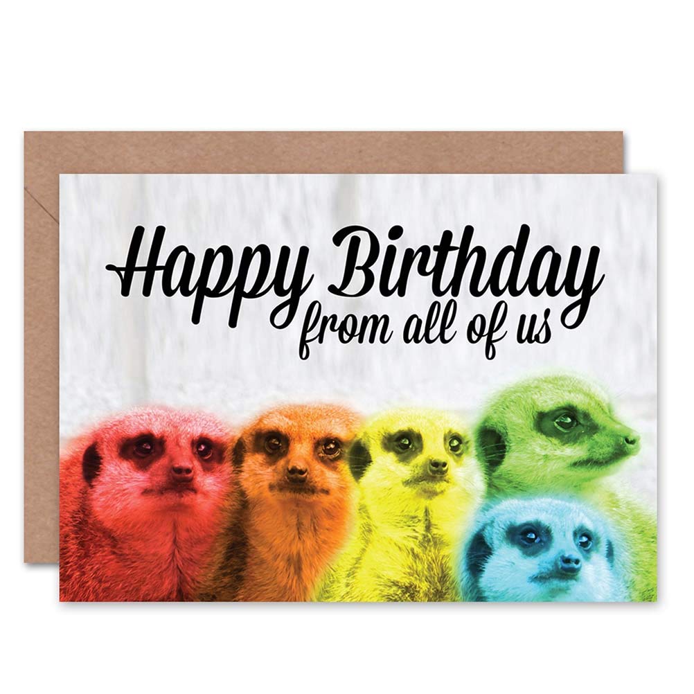 Wee Blue Coo Happy Birthday Meerkat Family Art Greeting Card - Funny Animal Birthday Card for Friends & Family - Perfect for Birthdays, Anniversaries & Special Occasions