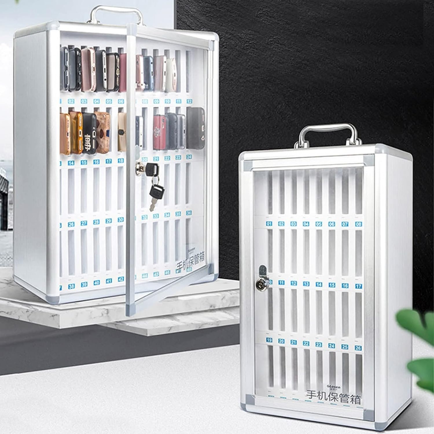 Wall-Mounted Phone Locker - Aluminum Alloy Storage Cabinet with 24-Bit Lock for Schools & Offices