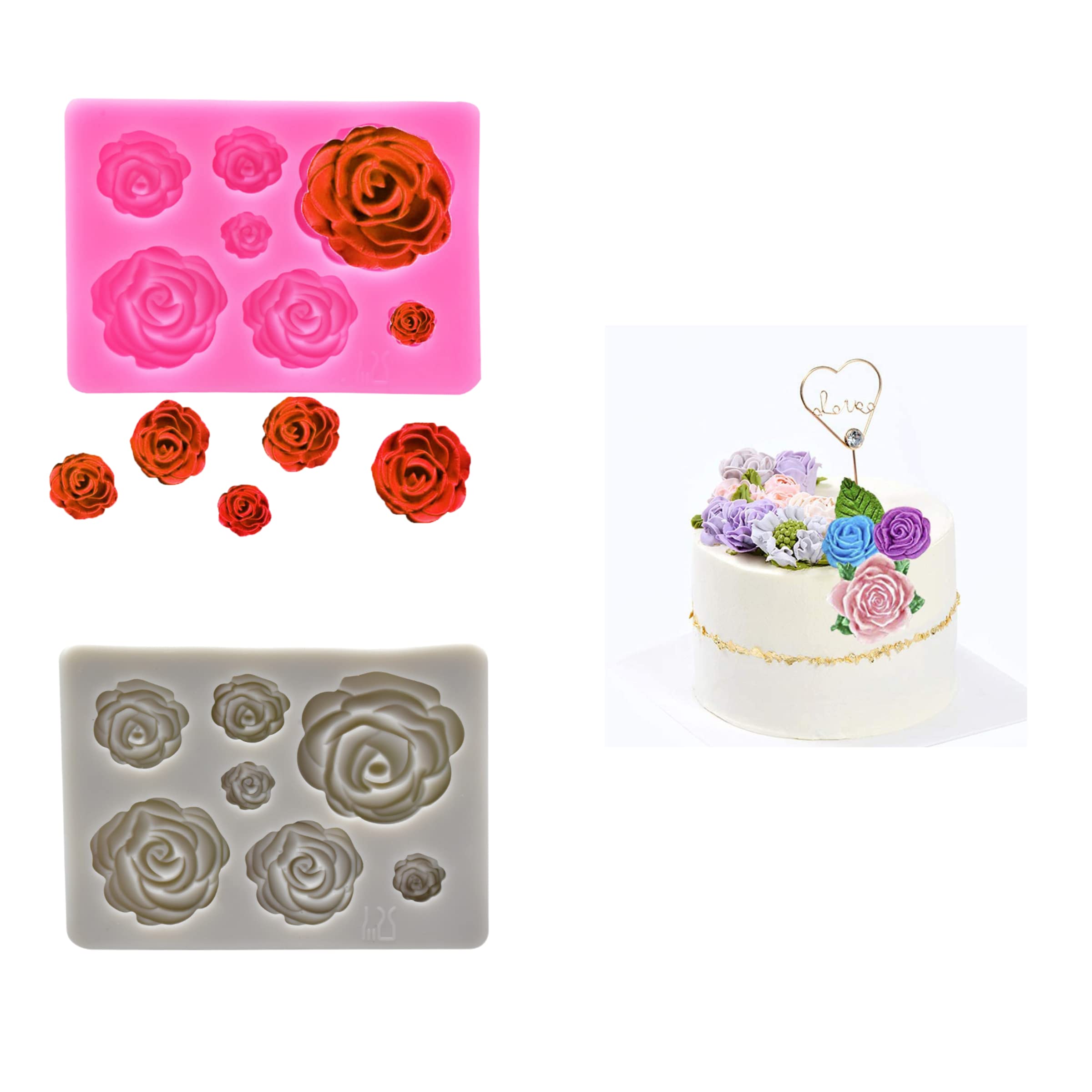 2PCS Rose Flower Silicone Baking Molds for Cake, Chocolate & Candy - Wedding, Baby Shower & Birthday Party Cake Decorating Tools - Perfect for DIY Desserts, Cupcake Toppers, and Home Baking Projects