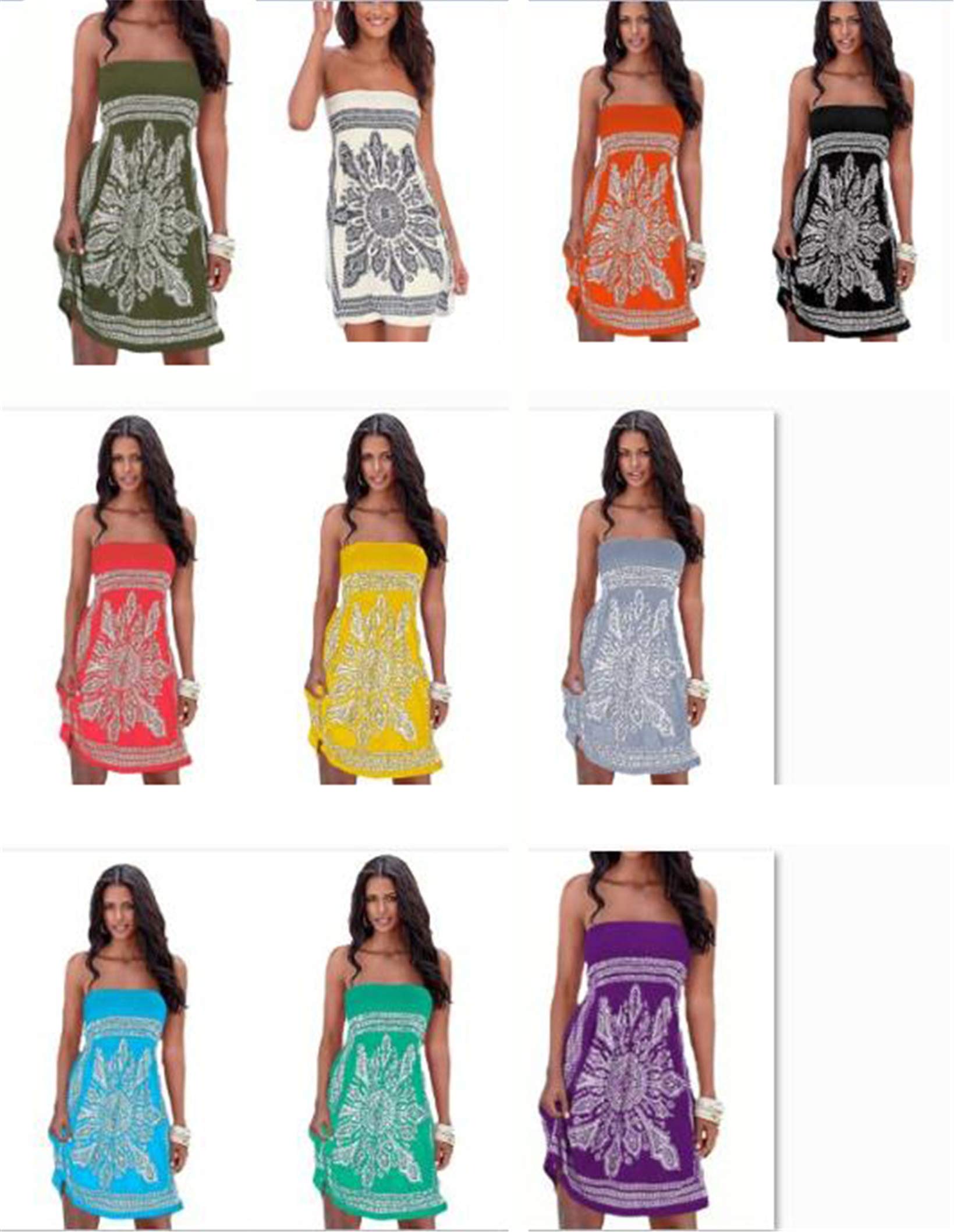 Andongnywell Women's Strapless Floral Print Mini Dress - Casual Beach Cover Up, Tube Top Sundress for Summer Vacation, Pool Party & Boho Outfit