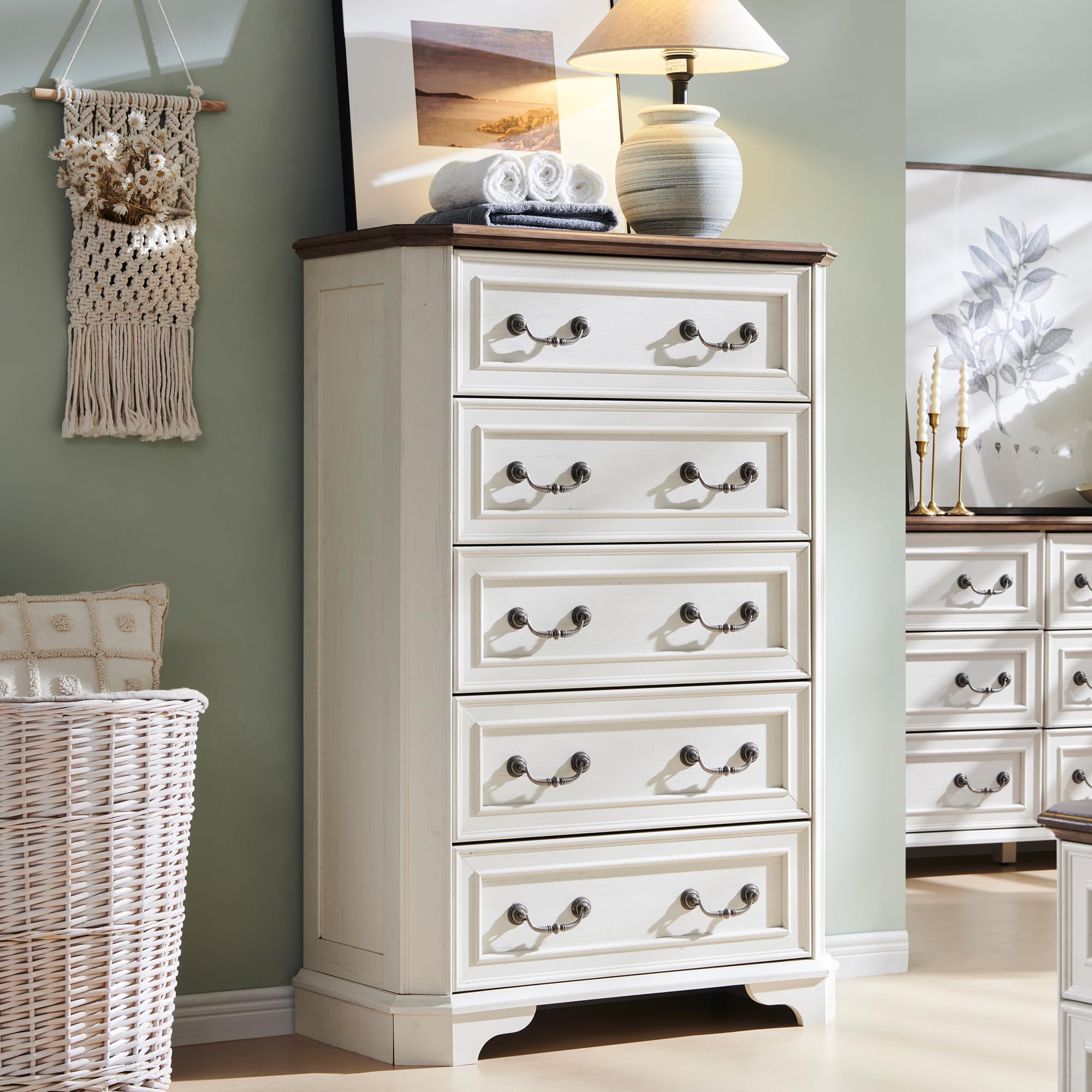Rustic Farmhouse 5-Drawer Dresser for Bedroom - 48