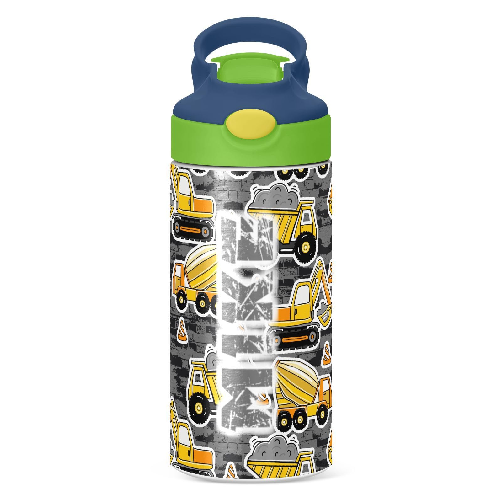 Custom Insulated Stainless Steel Water Bottle with Straw - Personalized Construction Machines Design - Vacuum Insulated Travel & Office Water Bottle for Construction Workers, Outdoor Enthusiasts & Professionals