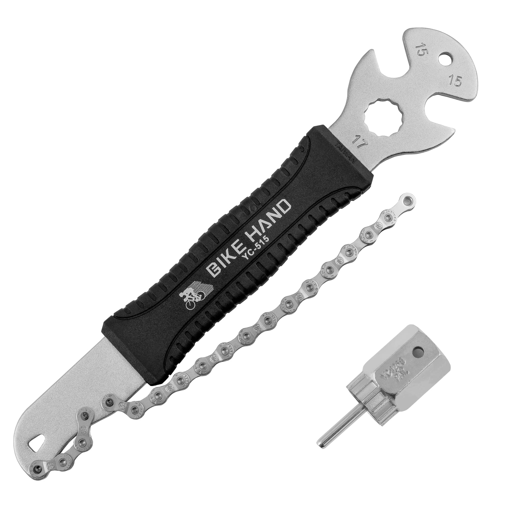 BikeHand 2-in-1 Bicycle Cassette Removal & Installation Tool Kit with 15mm Pedal Wrench - Chain Whip & Lockring Tool for Shimano/SRAM HG 7-12 Speed Bikes - Perfect for Bike Maintenance & Repair at Home or Shop