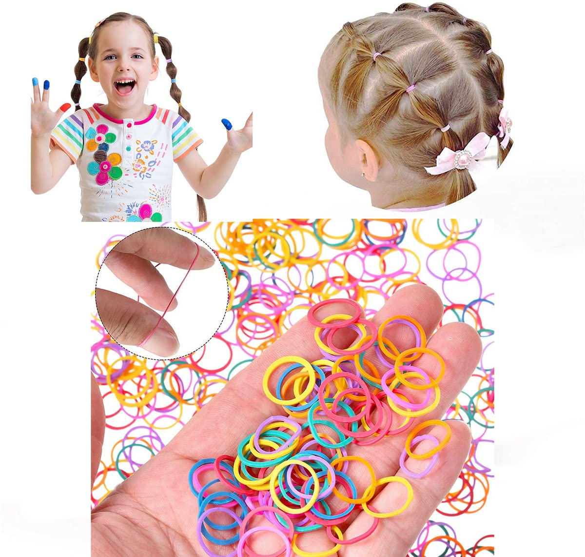1000PCS Elastic Hair Ties Mini Rubber Bands - Colorful Disposable Hair Bands for Kids, Girls & Adults - Perfect for Braids, Ponytails & Daily Hair Styling