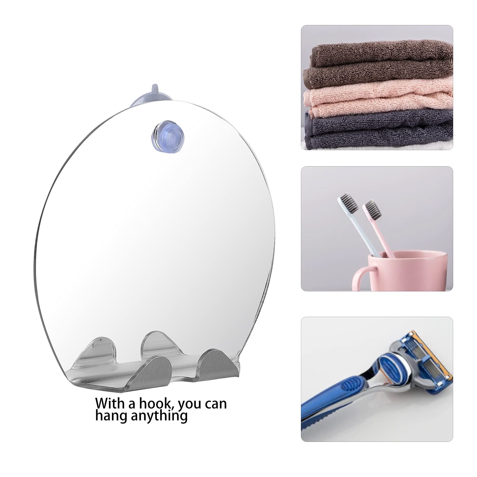 JERYS Fogless Shower Mirror with Razor Holder - Anti-Fog Bathroom Mirror for Shaving, Shatterproof Design with Powerful Suction Cups - Perfect for Steam Showers, Grooming & Travel
