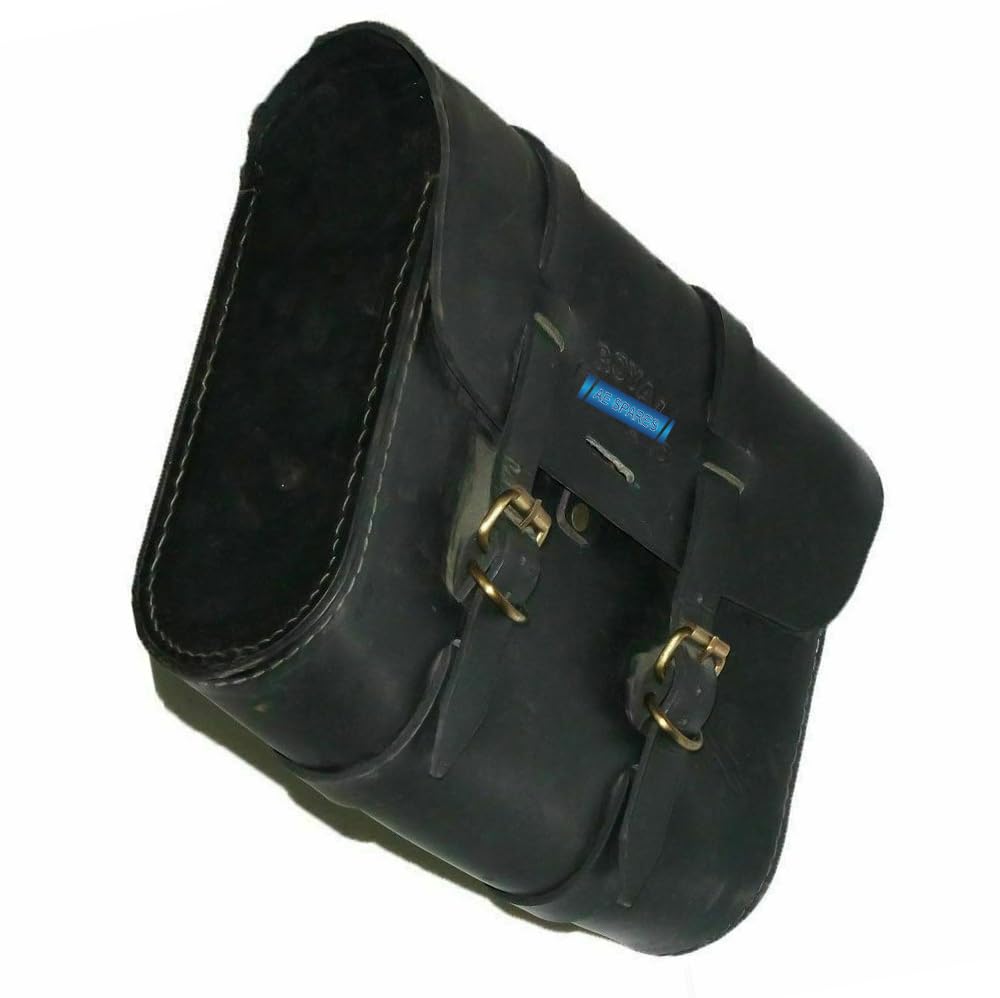 Royal Enfield Custom Black Leather Motorcycle Saddle Bags - Waterproof Side Luggage for Cruiser & Touring Bikes - Perfect for Long Rides & Daily Commutes