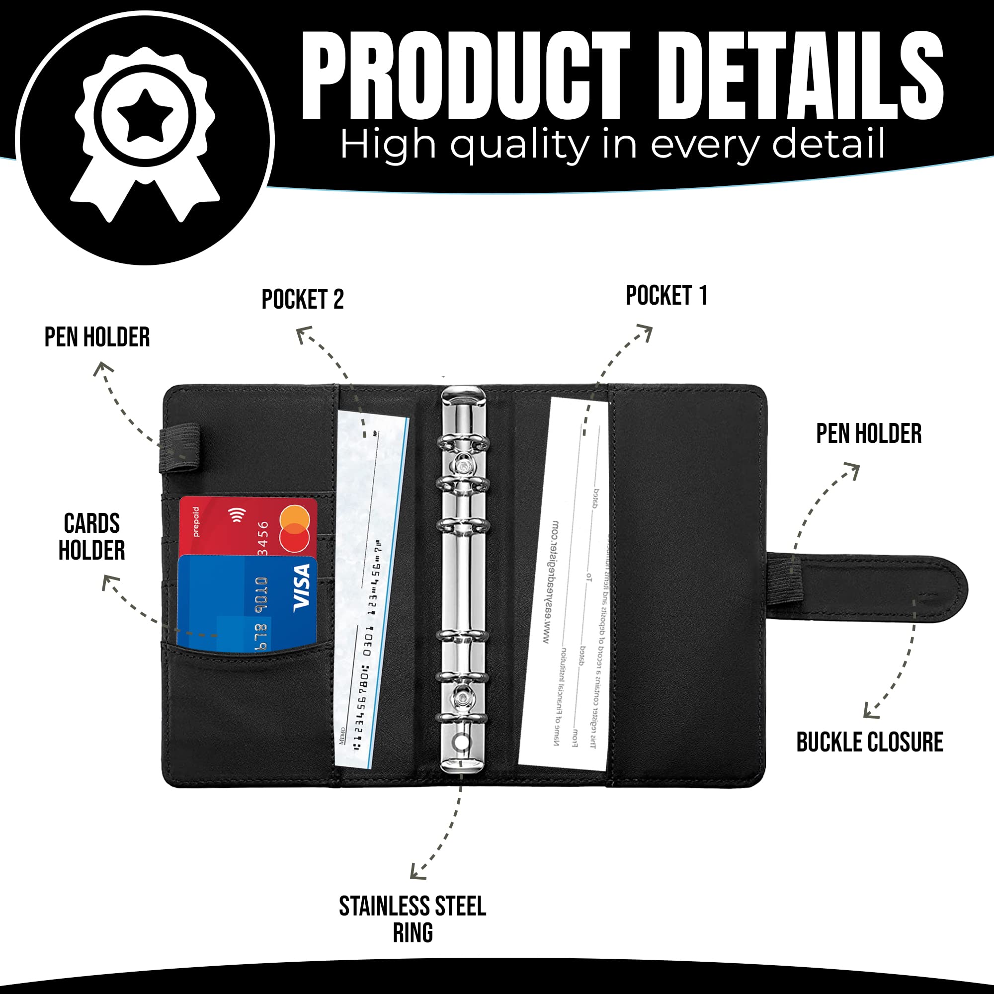Budget Binder with Zipper Envelope - Money Organizer for Cash, Cards & Receipts - Black - Perfect for Personal Finance, Travel & Home Budgeting