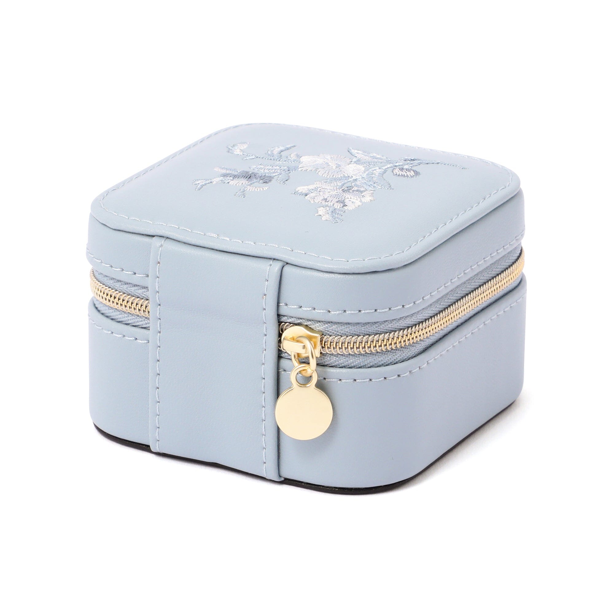 Elegant Blue Embroidery Flower Travel Jewelry Box - Perfect for Organizing Necklaces, Rings & Earrings on Vacation